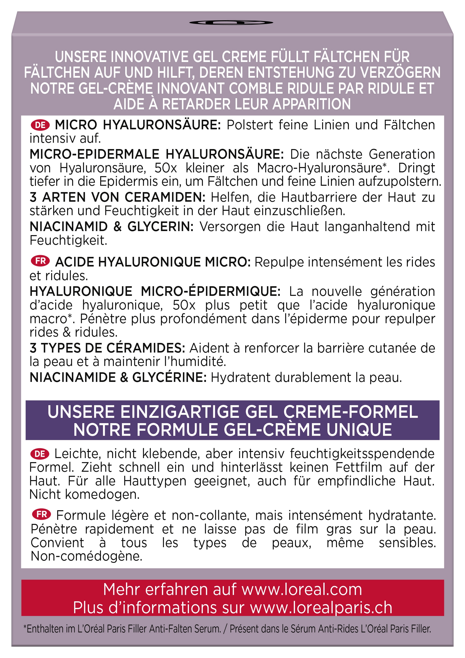 L'ORÉAL PARIS Gesichtsgel »REVITALIFT FILLER GEL-CREME« mit Hyaluron, polstert auf und mildert feine Falten