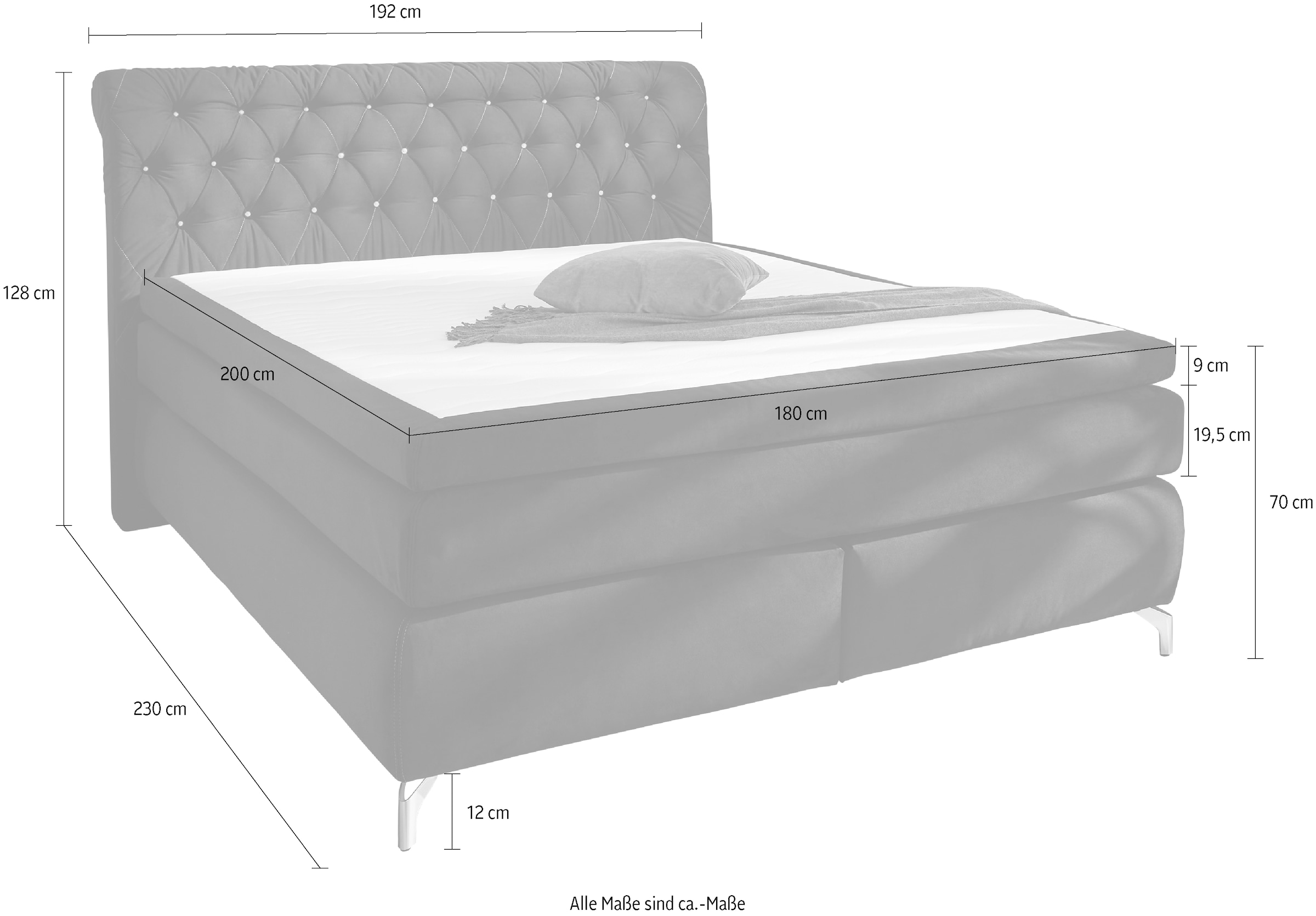 Jockenhöfer Gruppe Boxspringbett »Sancara, inklusive 7-Zonen-TTFK-Matratzen und 9 cm Kaltschaumtopper«, goldfarbige Designelemente, Härtegrade wählbar (H3,H3/H4 oder H4)