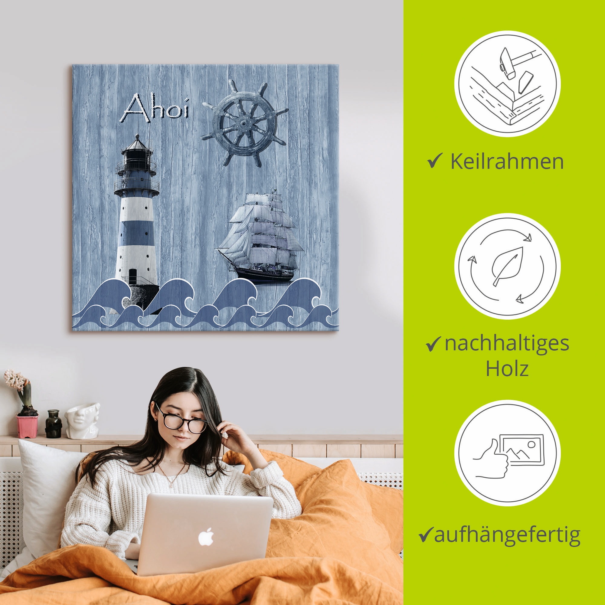 Artland Wandbild »Ahoi im maritimen Blau« Küste 1 Stk. tlg. als Alubild, Leinwandbild in verschied. Größen
