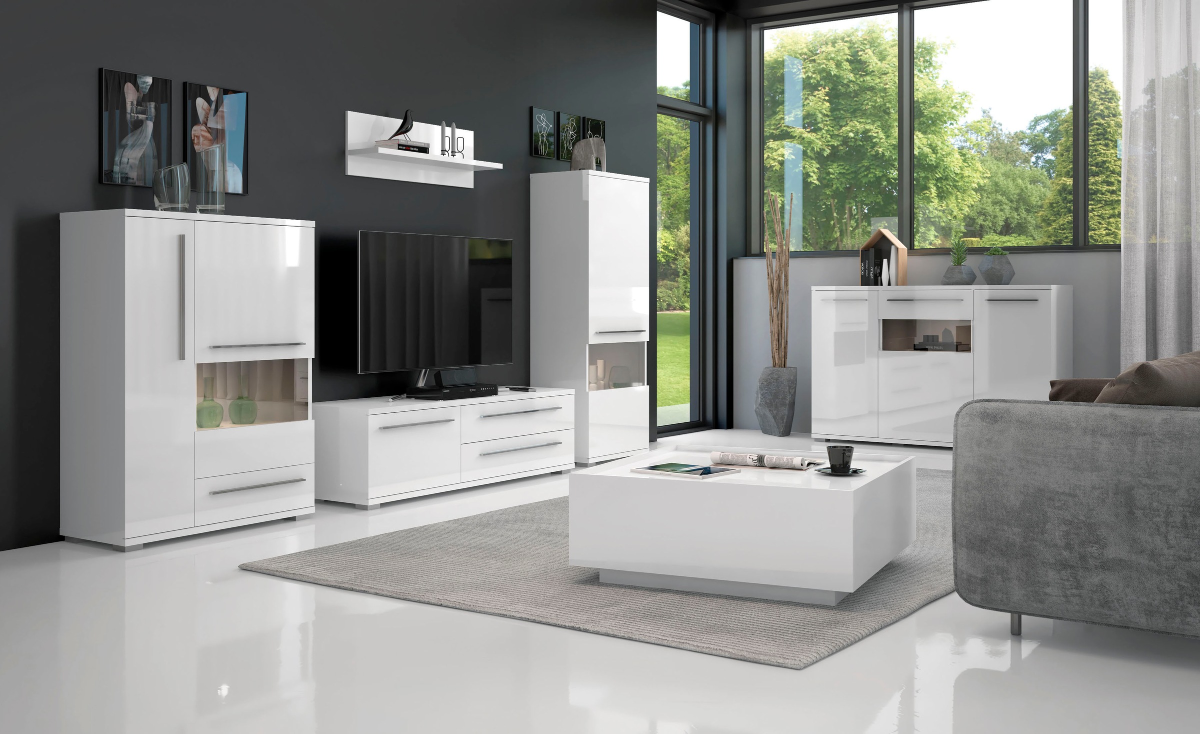 Places of Style Highboard »Piano Vitrine«, UV lackiert, Soft-Close Funktion