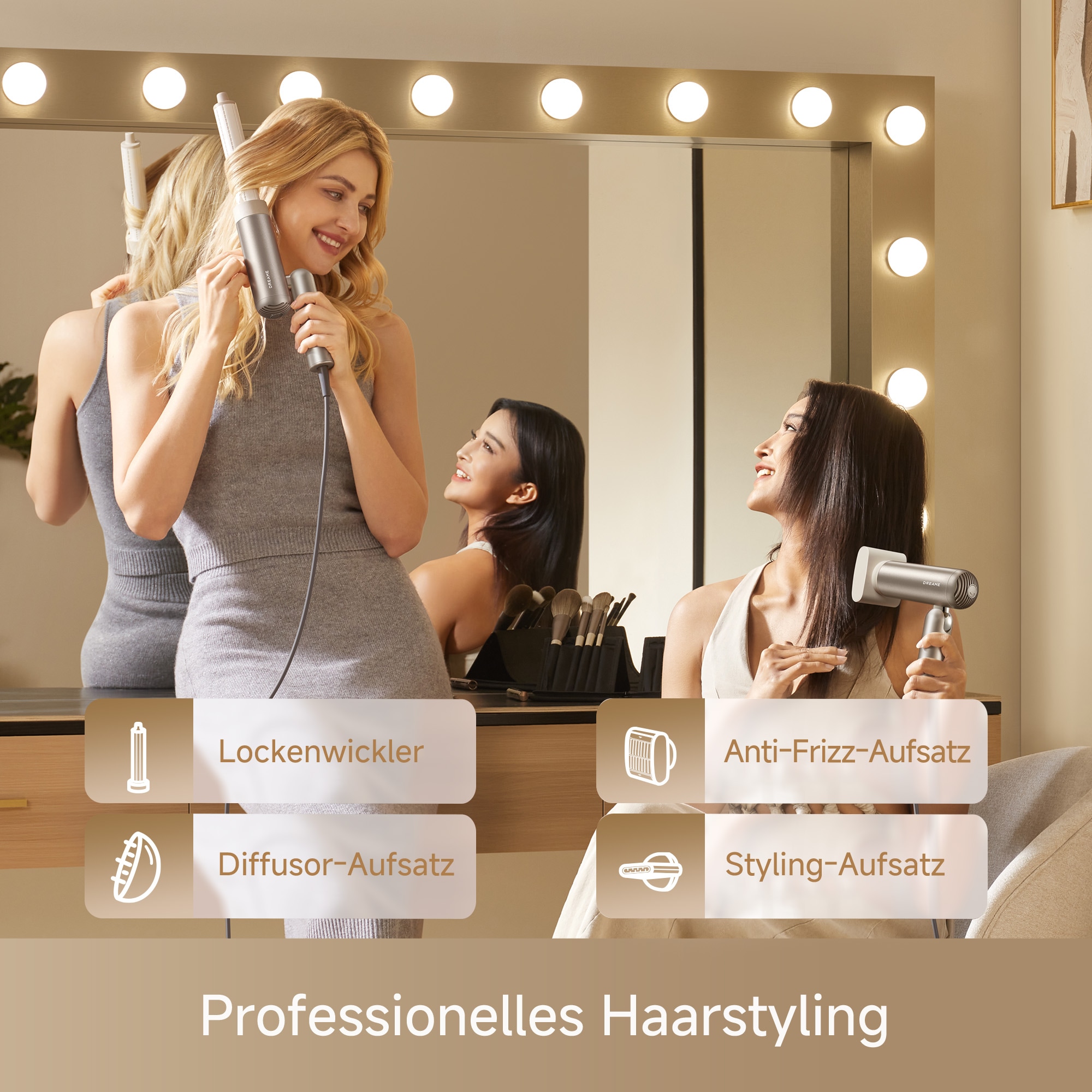 Dreame Haartrockner »Pocket Pro« 1.300 W 4 Aufsätze Kompaktes 5-in1-Design, 1.300 Watt, Hitzeschutz