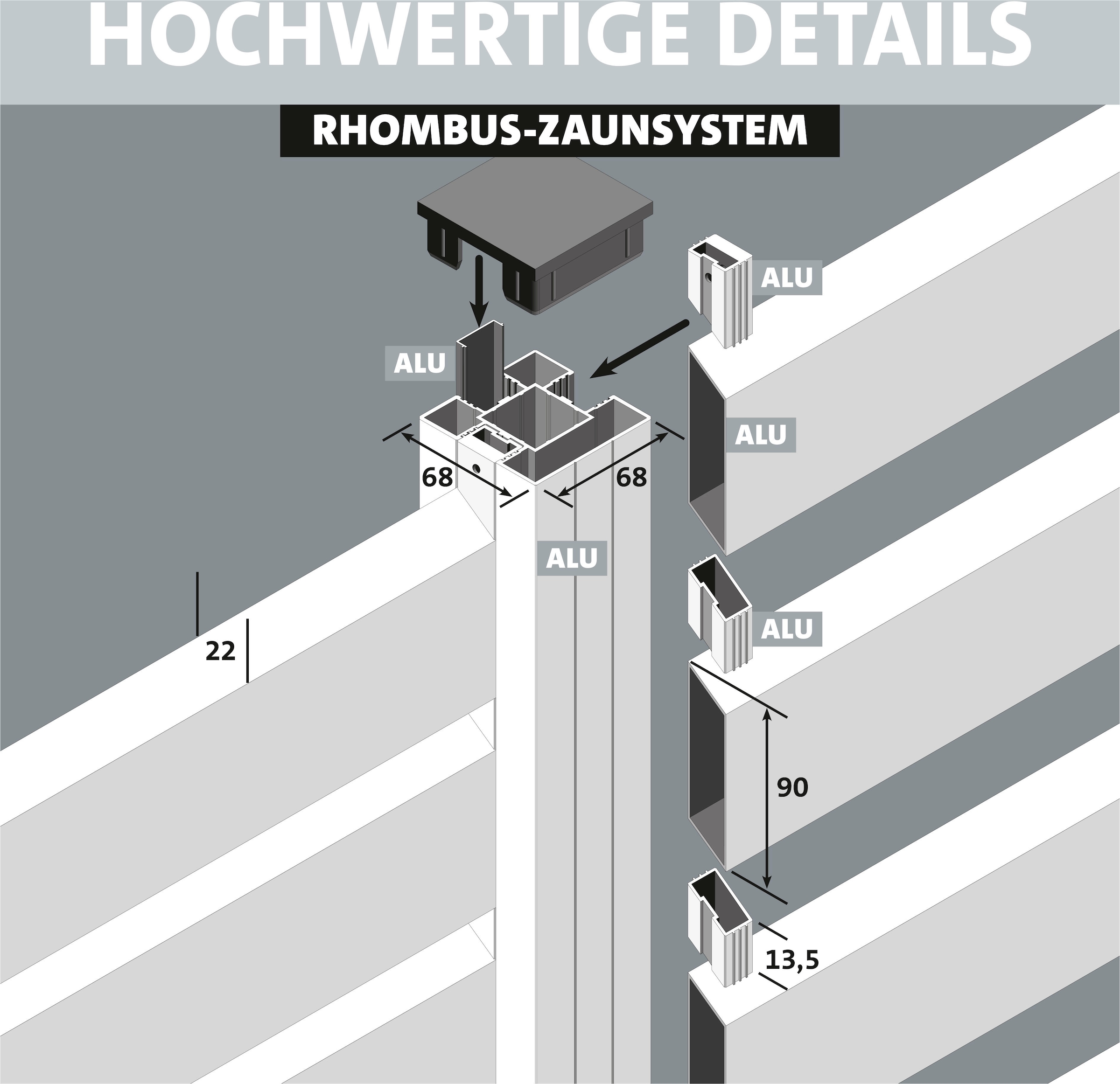 STAKET PRO Gartenzaun »Komplettzaun »Rhombus Mini« Breite 1800 - 2400 mm« Zaunhöhe 180 cm, Zaunlänge 1,842 - 7,326 m