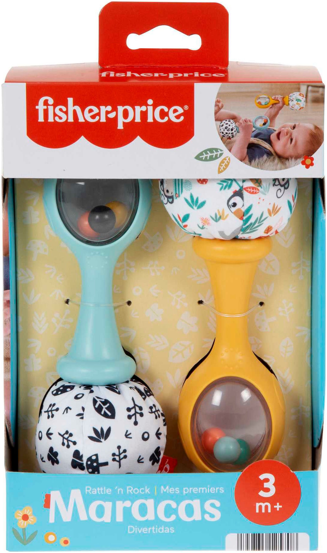 Fisher-Price® Rassel »Rumba-Rasseln mit Stoff, blau/gelb«, (Set, 2 tlg.)