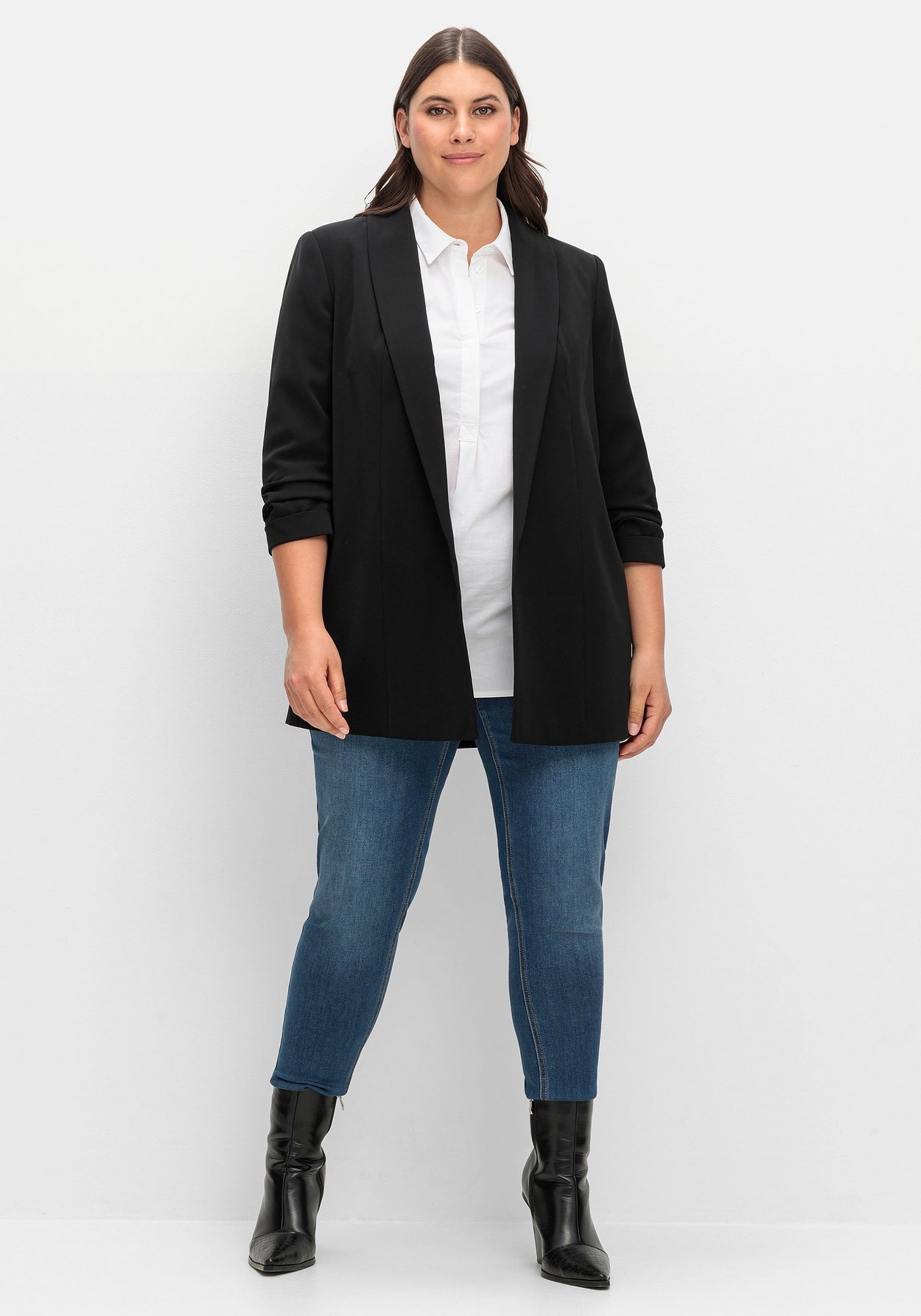 Sheego Longblazer »Blazer mit Schalkragen und gerafftem 3/4-Arm«