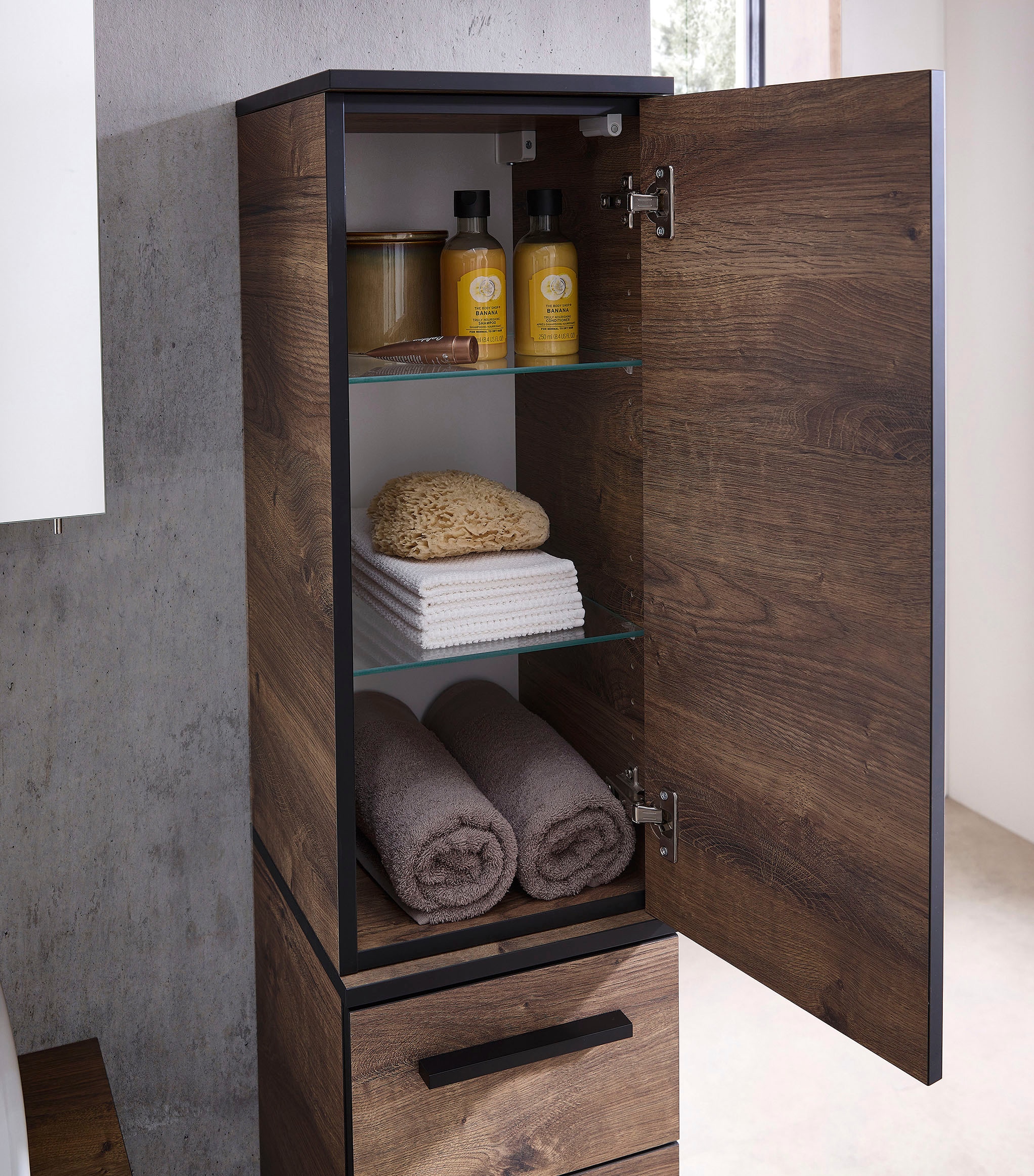 Saphir Hängeschrank »Quickset 374 Wand-Badschrank, 1 Tür, 2 Einlegeböden, inkl. Türdämpfer«, Badezimmer-Hängeschrank, 30 cm breit, Eiche Ribbeck quer Nachbildung