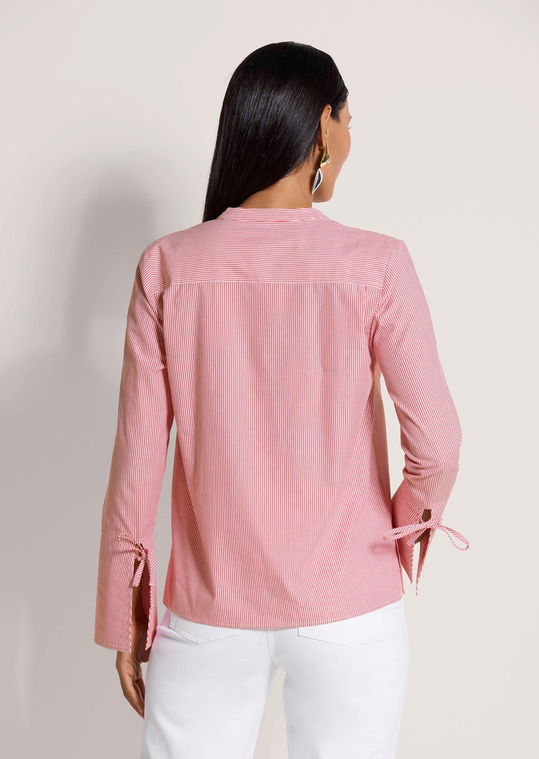 MADELEINE Langarmbluse »Streifenbluse Blusenshirt mit Streifendesign« Bluse mit Rundhalsblende mit V-Ausschnitt