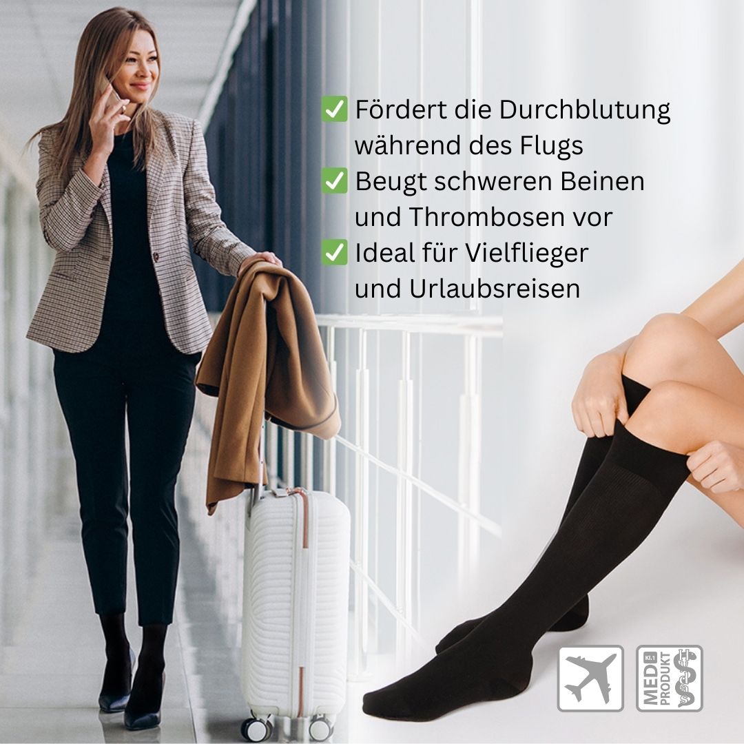 Hydas Stützkniestrümpfe »Durchblutungsfördernd auf Reisen und im Alltag« 2 Paar tlg. Als Prophylaxe gegen Reisethrombose, weicher Abschlussrand, 2 Paar