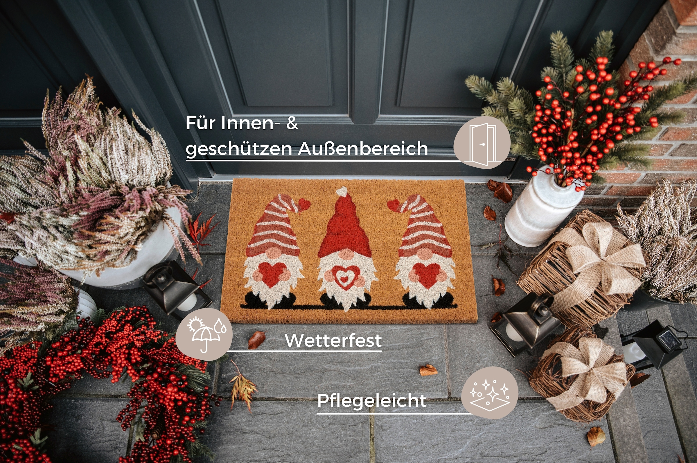 HANSE Home Fußmatte »Kokos Gnome Heart«, rechteckig, 15 mm Höhe, Schmutzfangmatte, Rutschfest, Outdoor, Weihnachten, Kokosmatte, Zwerg