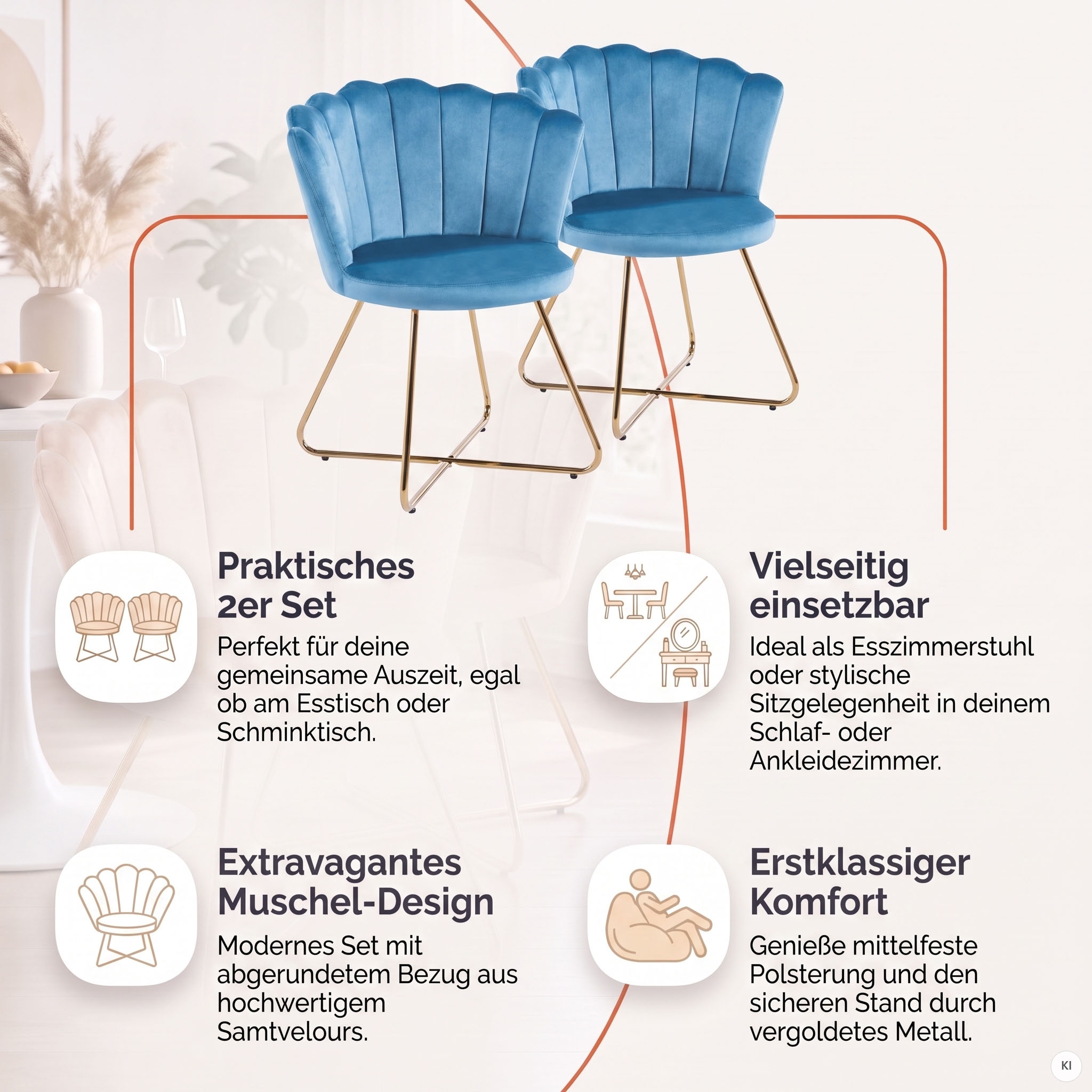 SalesFever Polsterstuhl »Komfortabler Stuhl im eleganten Design« (Set) 2 Stk.Muschel-Design
