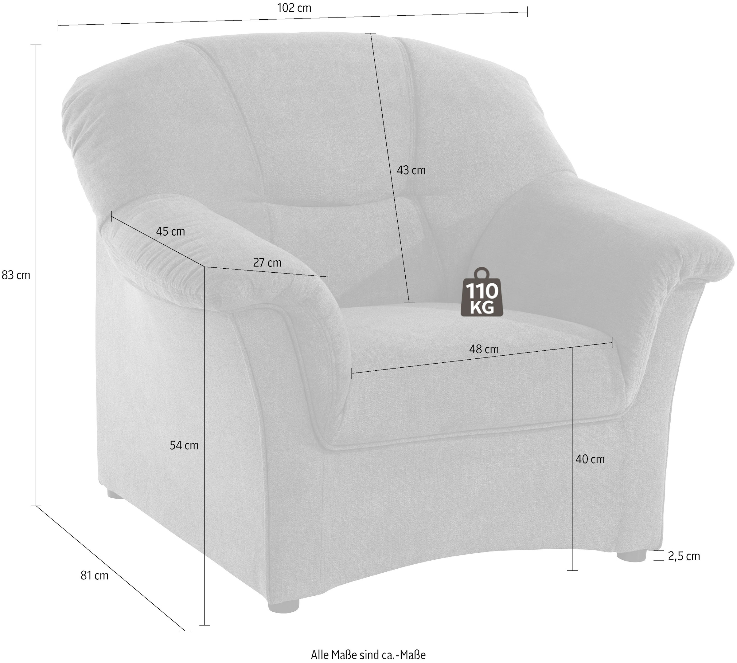 DOMO collection Sessel »SARAFINA Breite 102 cm, auch mit Federkern für noch mehr Sitzkomfort!« whlw. mit Federkern, elegantes Design