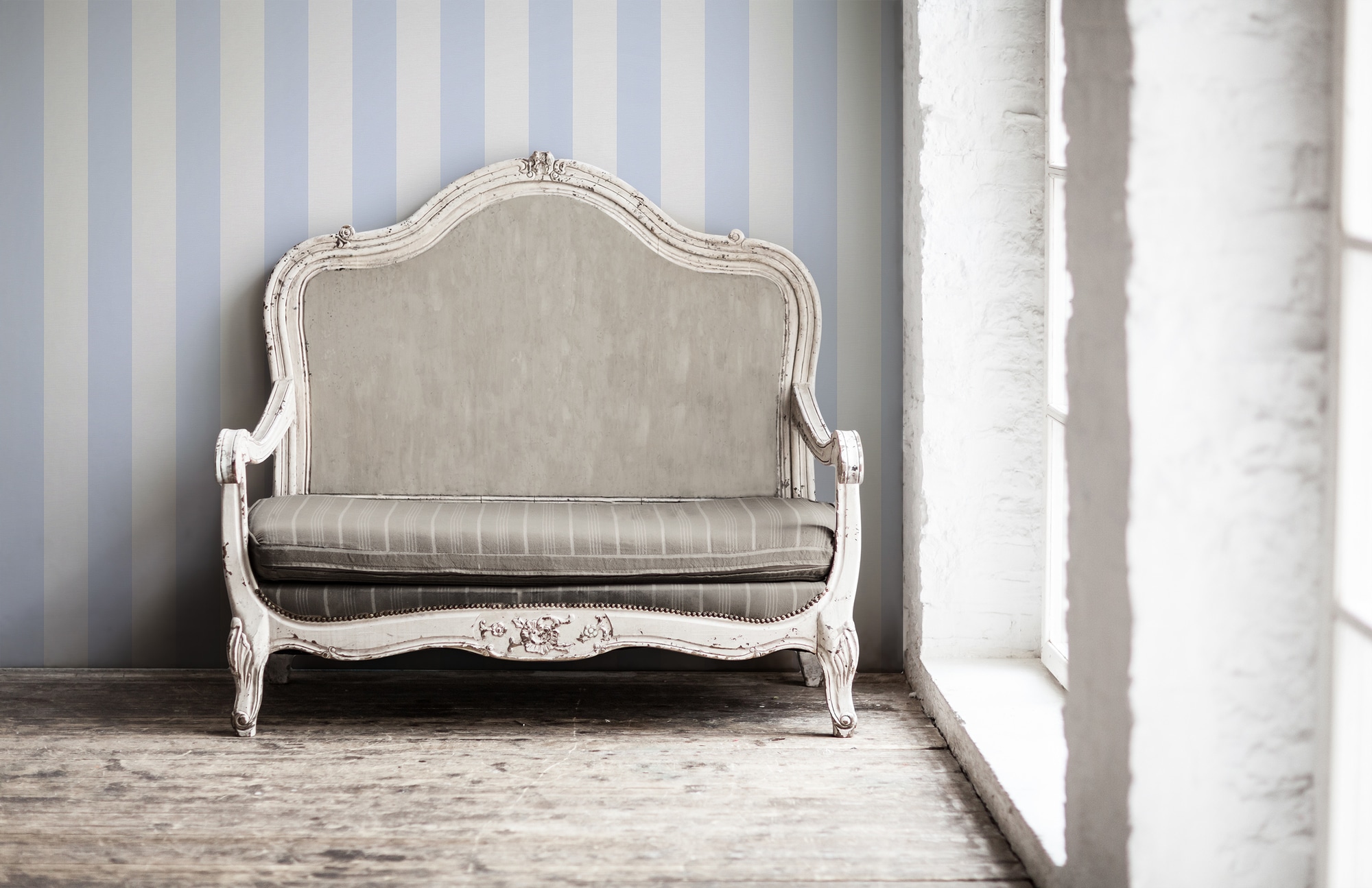A.S. Création Vliestapete »Landhaustapete mit Streifen« gemustert | matt | neutral geprägt Babyblau Tapeten Wohnzimmer Schlafzimmer Küche modern Flur Design Büro