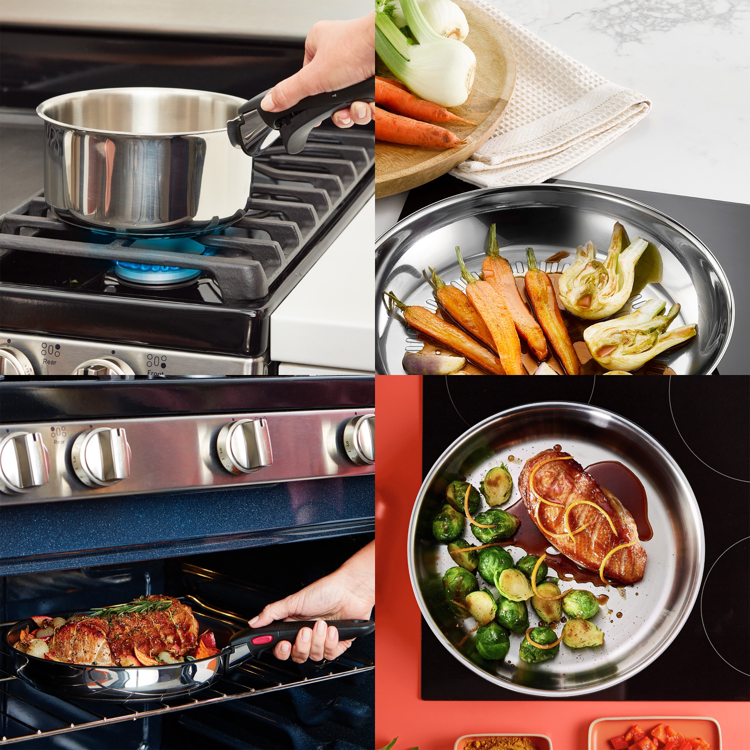 Tefal Pfannen-Set »Ingenio Emotion« Edelstahl Set, 3 tlg. abnehmbarer Ingenio-Griff, stapelbar, unversiegelt, induktionsgeeignet