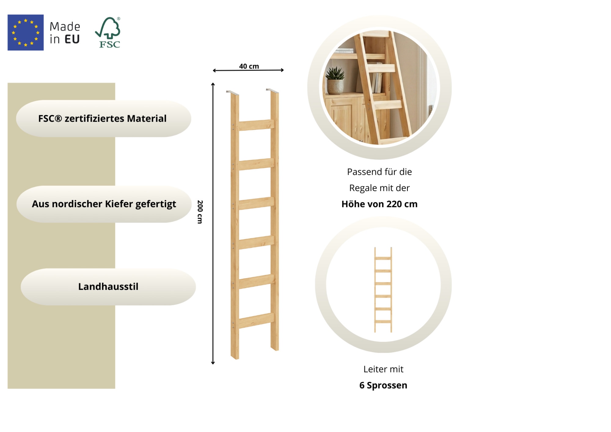OTTO home Leiterregal »Soeren« aus massiver Kiefer, funktionales Design, FSC®-zertifiziert