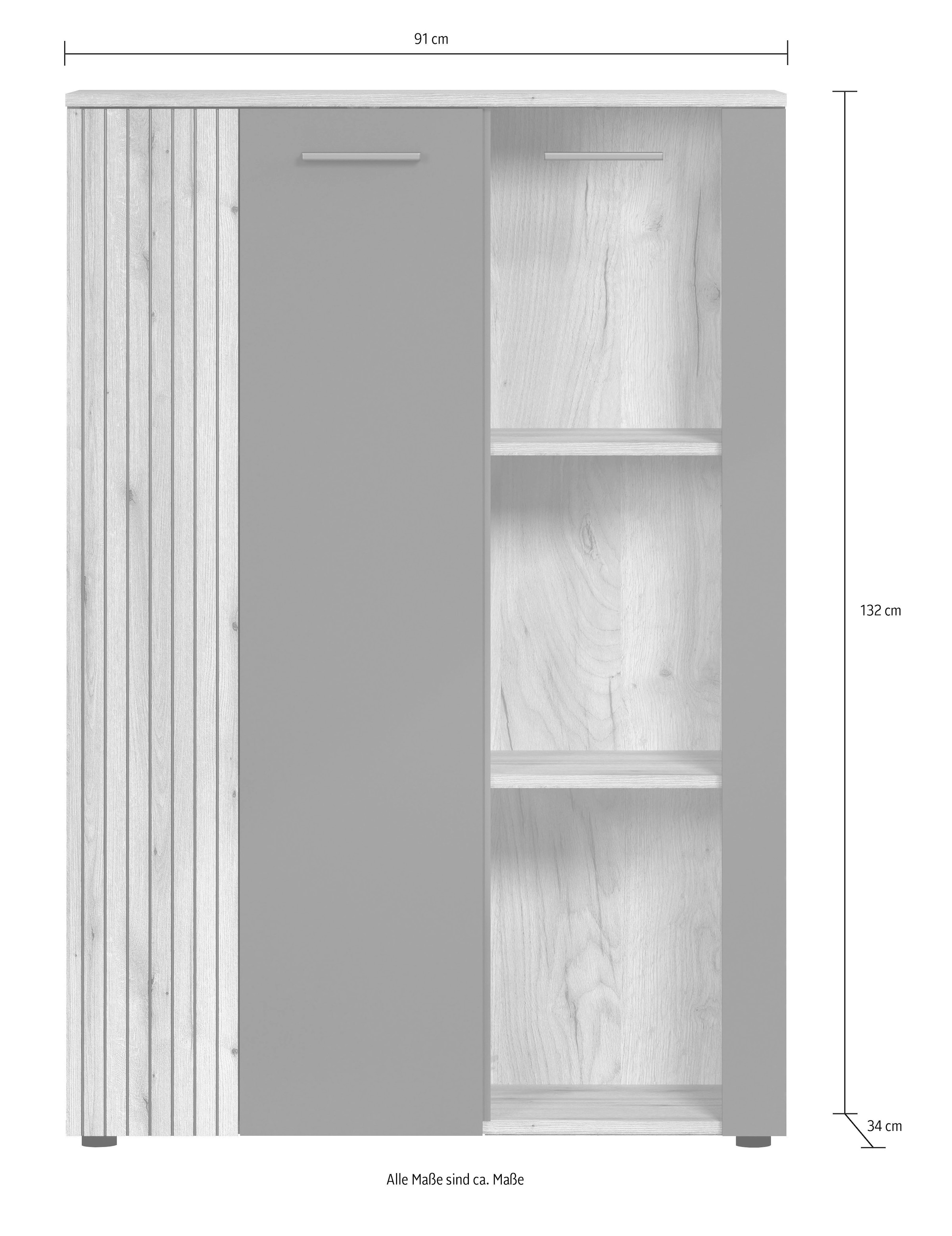 Home affaire Highboard »Estepona« 1 Stk. tlg. Vitrine, Tür mit Rillen-Optik, Breite 91 cm