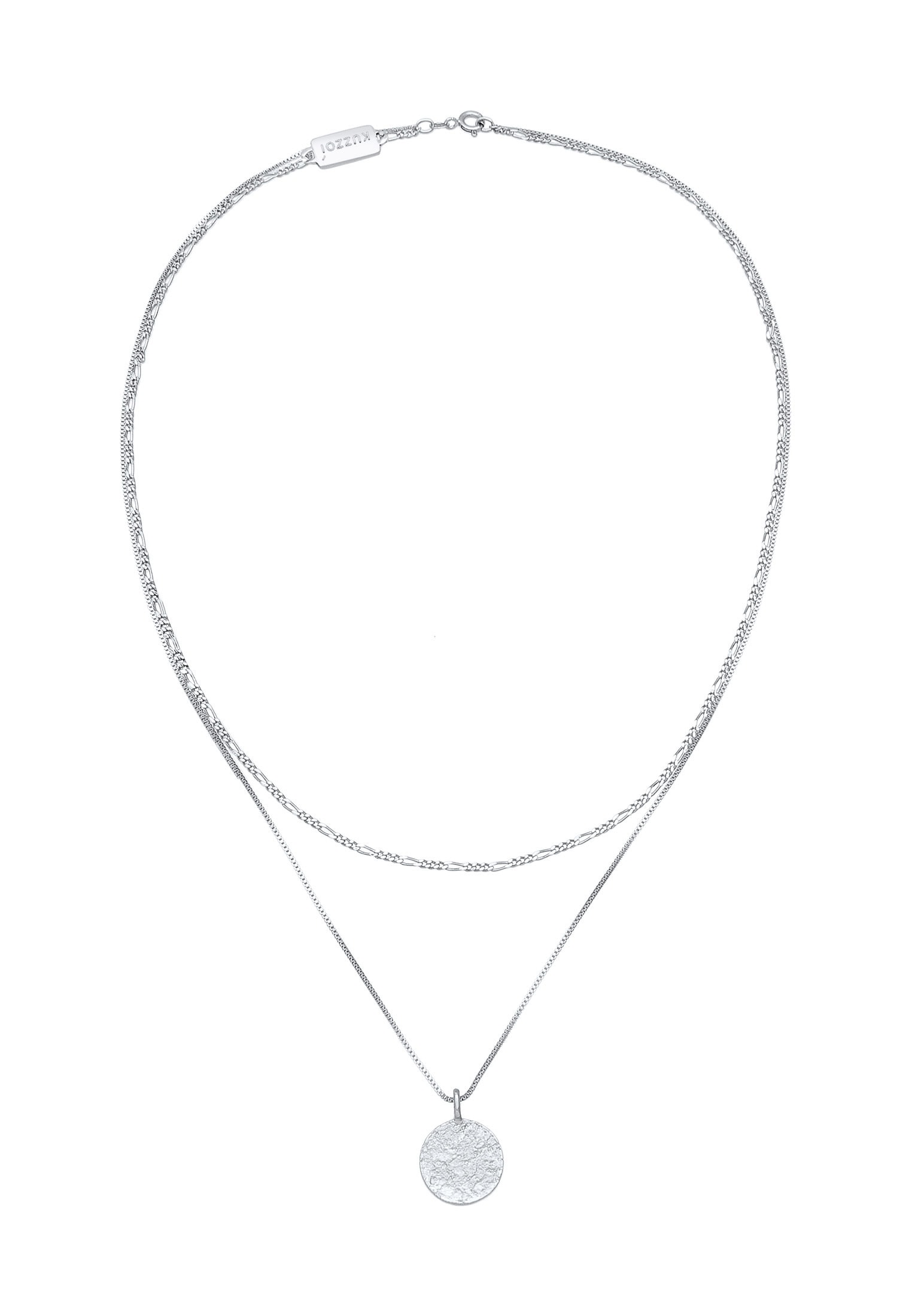 Kuzzoi Kette mit Anhänger »Halskette Herren Layer Figaro Venezianer Plättchen 925 Silber«