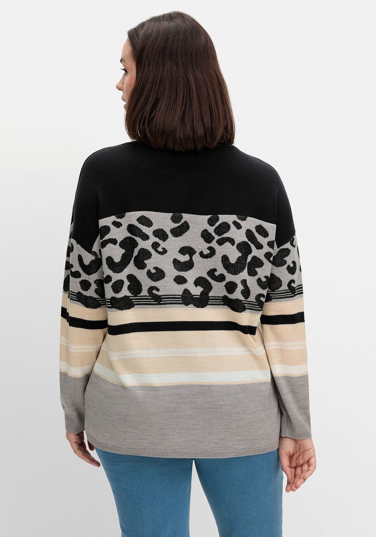 Sheego Rundhalspullover »Jacquard-Pullover im Mustermix, mit Animalprint«