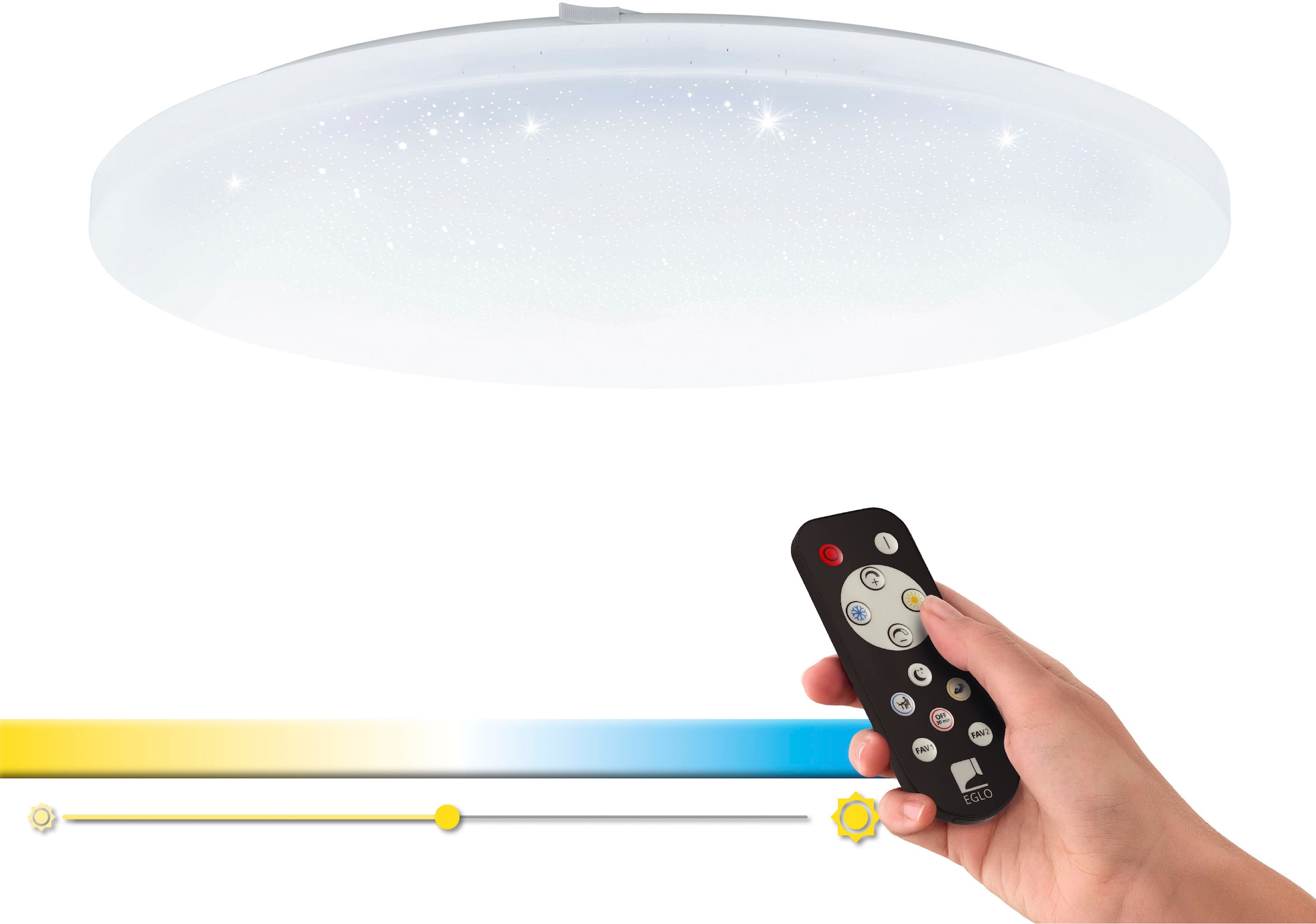 EGLO Deckenleuchte »FRANIA-A«, LED-Board, weiß / Ø57 x H7,5 cm / inkl. 1 x LED-Platine (je 32,5W, 3900lm, 2700-6500K) / CCT Farbtemperatursteuerung - dimmbar - Nachtlichtfunktion - mit Fernbedienung - Deckenlampe - Flurlampe - Schlafzimmerlampe