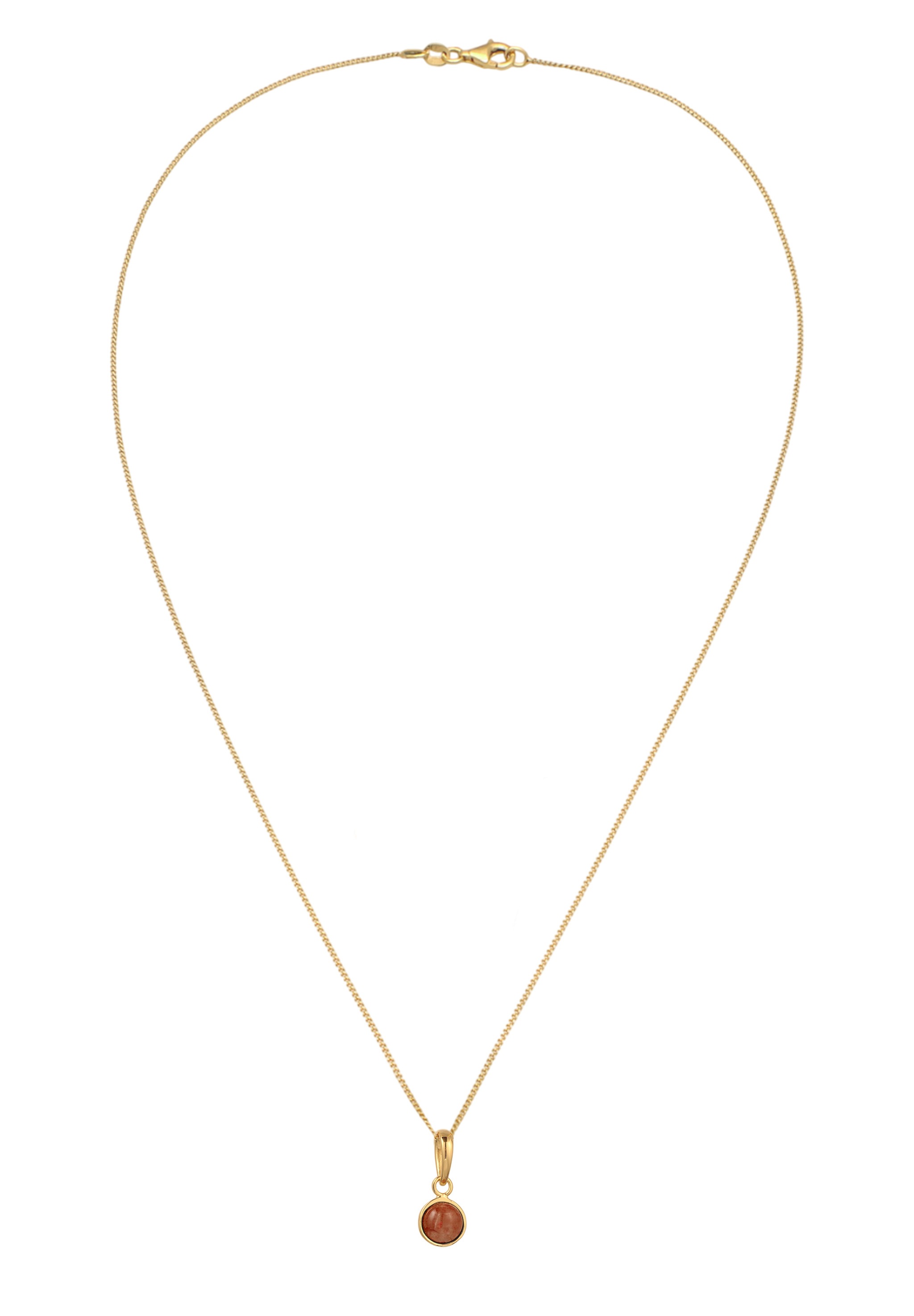 Elli Silberkette »Halskette Solitär Sonnenstein Orange 925 Sterling Silber vergoldet«