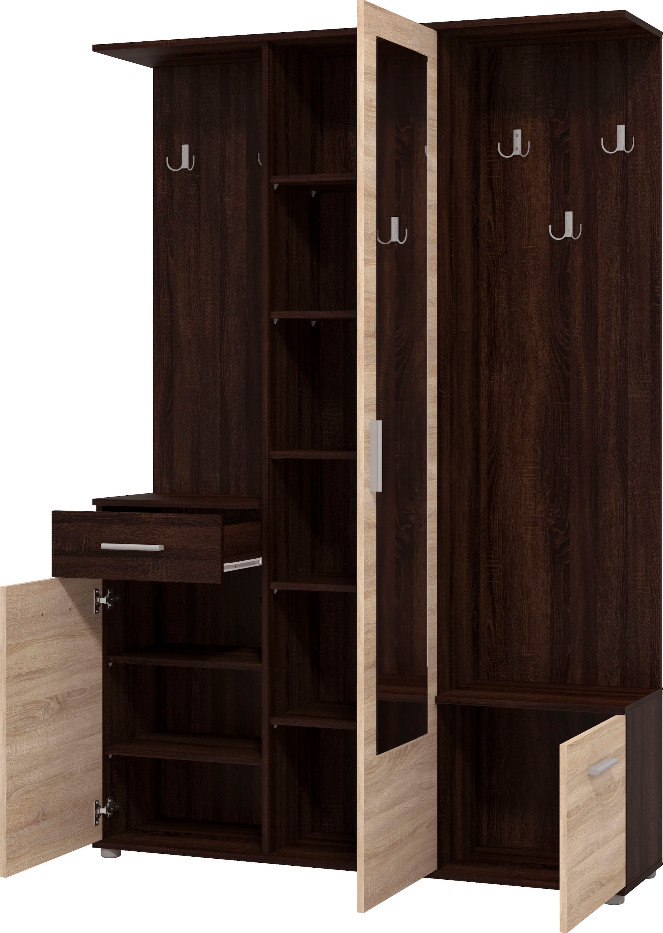 INOSIGN Kompaktgarderobe »Martin Flurgarderobe, Dielenschrank, Flurmöbel, Breite 134 cm«, Schuhschrank, mit Spiegel, in modernen Farben, mit 10 Haken