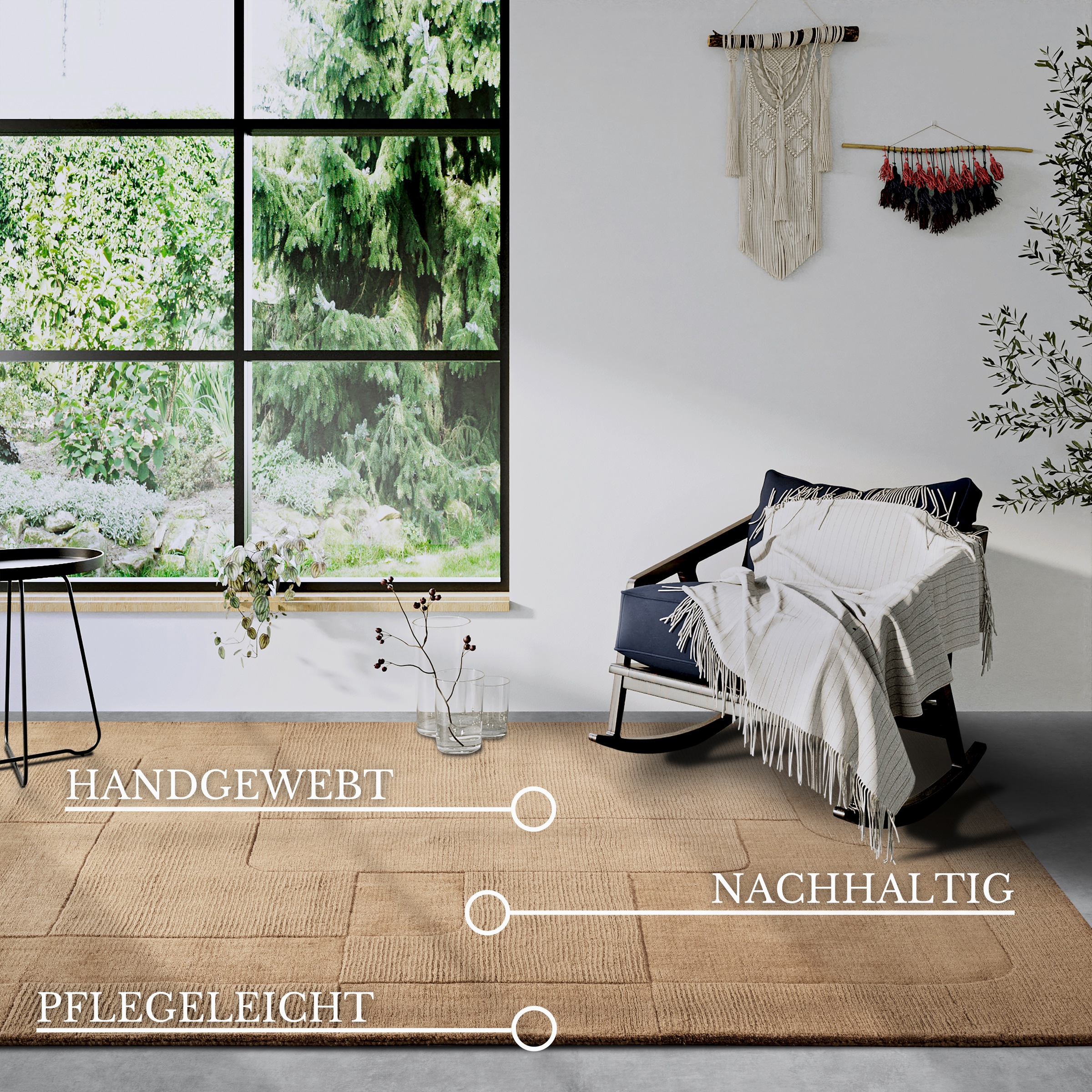 Villeroy & Boch Wollteppich »Charlotte«, rechteckig, 10 mm Höhe, Läufer, Handgewebt, Wolle, Natur, Läufer, Wohnzimmer, Geometrie