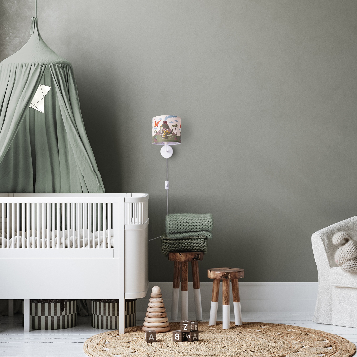 Paco Home Wandleuchte »Diamond 636«, 1 flammig, Leuchtmittel E14 | ohne Leuchtmittel, Lampe Kinderzimmer Mit âˆ…18cm Dinosaurier Kabel 3m E14