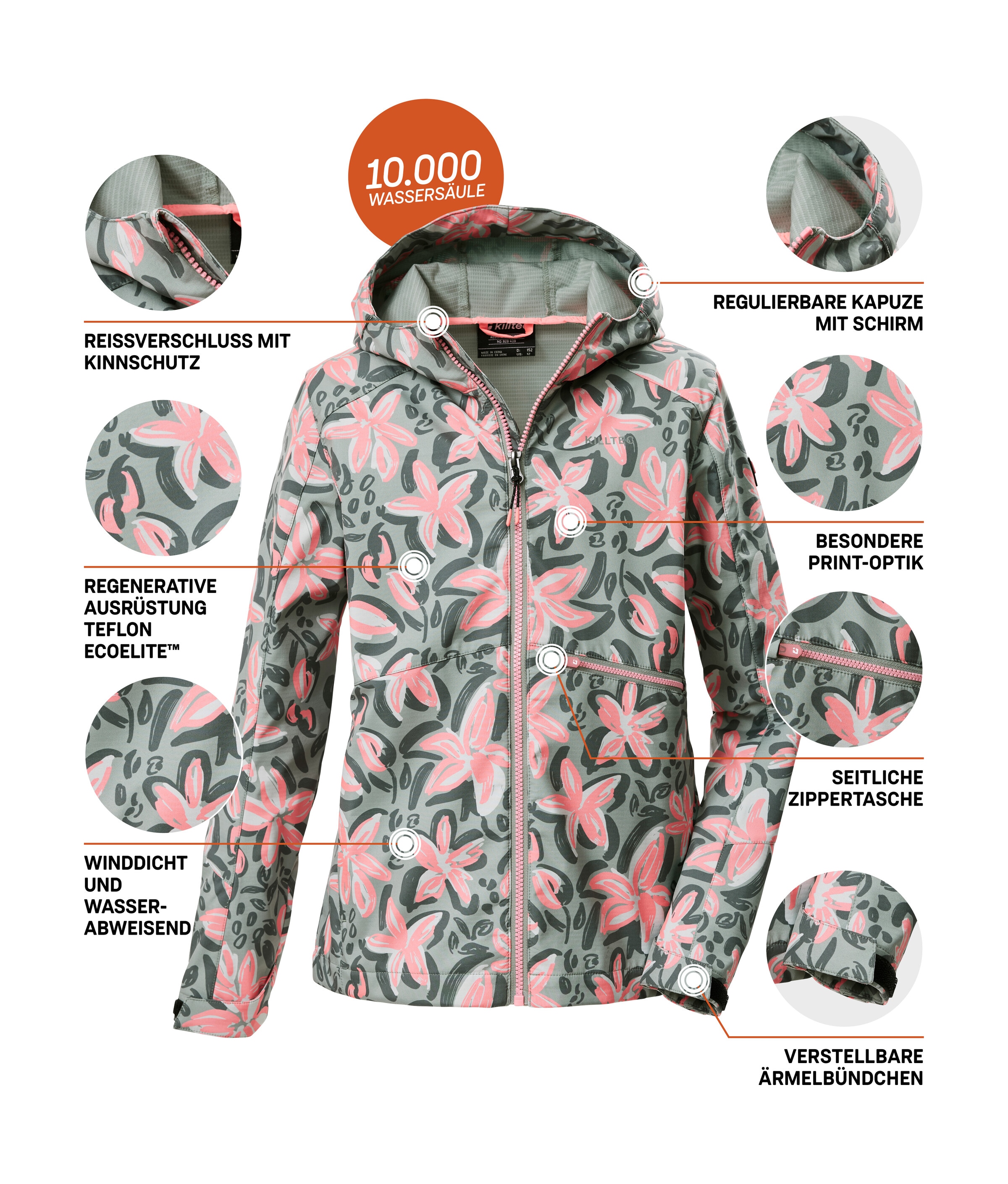 Killtec Softshelljacke »KOS 154 GRLS SFTSHLL JCKT« Wind- und wasserabweisende Kinderjacke mit buntem Print