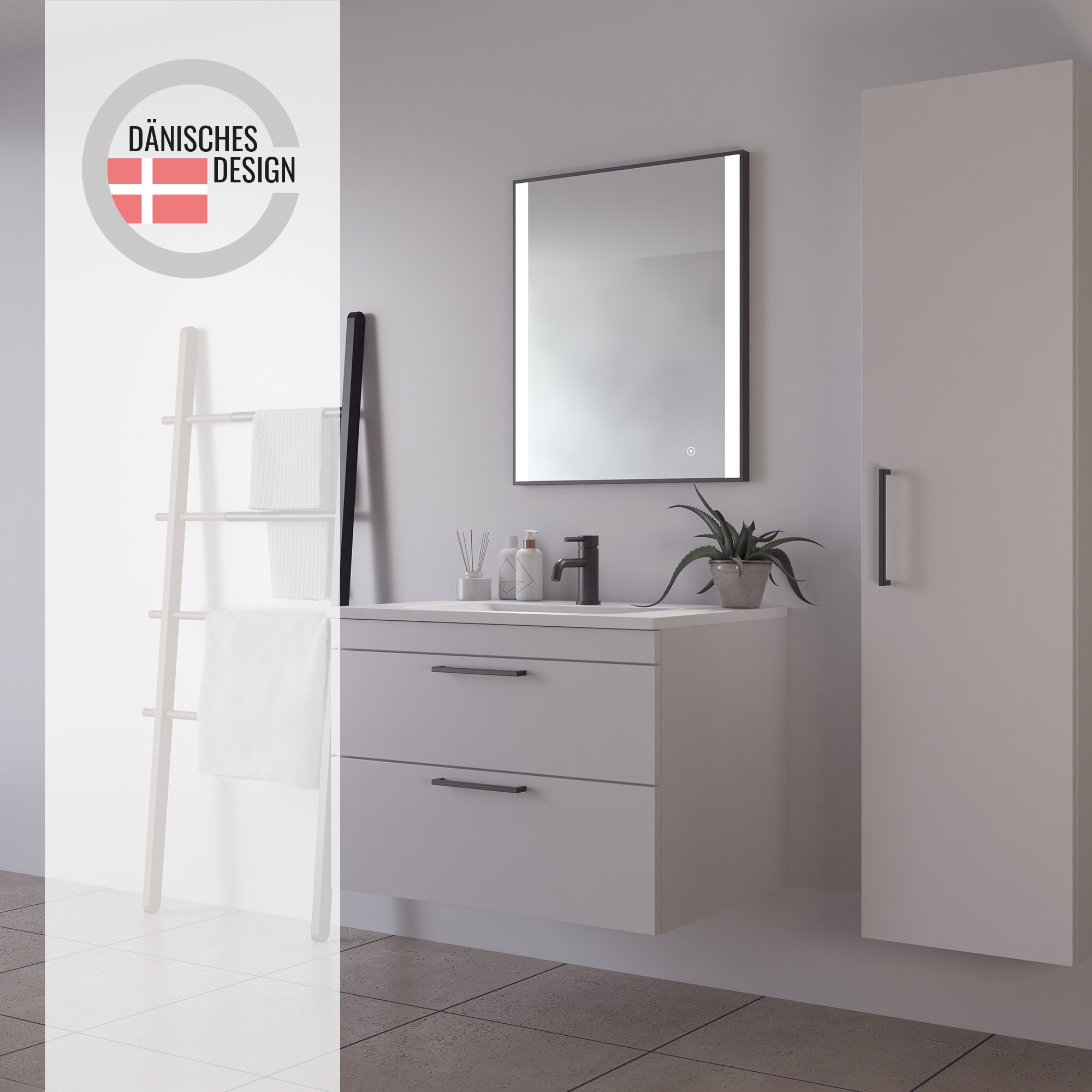 Loevschall Badspiegel »Libra Quadratisch, Badzimmerspiegel mit LED Beleuchtung« Touchpanel für Lichtsteuerung, Dimmbar Spiegel, Dänisches Design