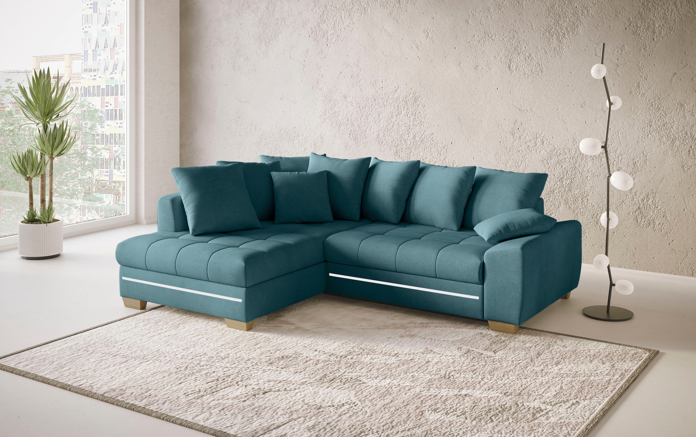 Mr. Couch Ecksofa »Nikita II, L-Form«, mit RGB-LED Beleuchtung, wahlweise mit Bett, Bettkasten, Kaltschaum