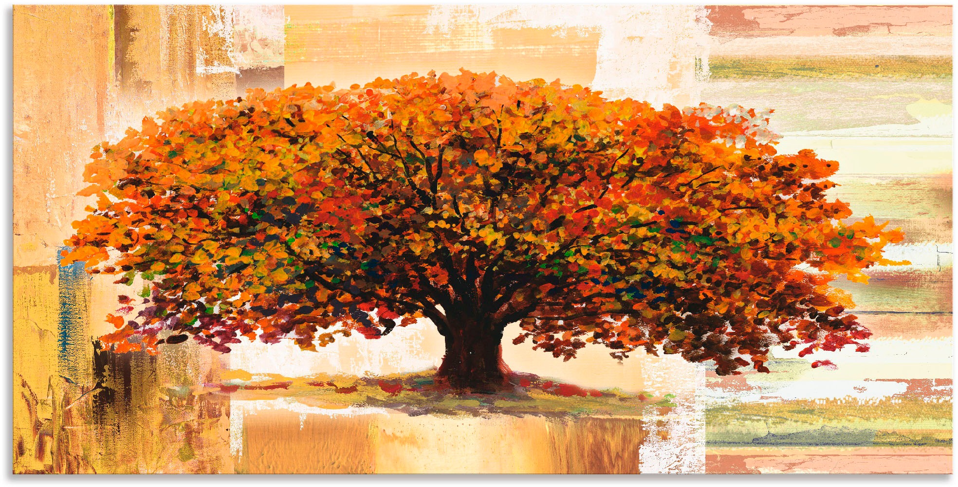 Artland Wandbild »Herbstbaum auf abstraktem Hintergrund«, Bäume, (1 St.), in vielen Größen & Produktarten - Alubild / Outdoorbild für den Außenbereich, Leinwandbild, Poster, Wandaufkleber / Wandtattoo auch für Badezimmer geeignet
