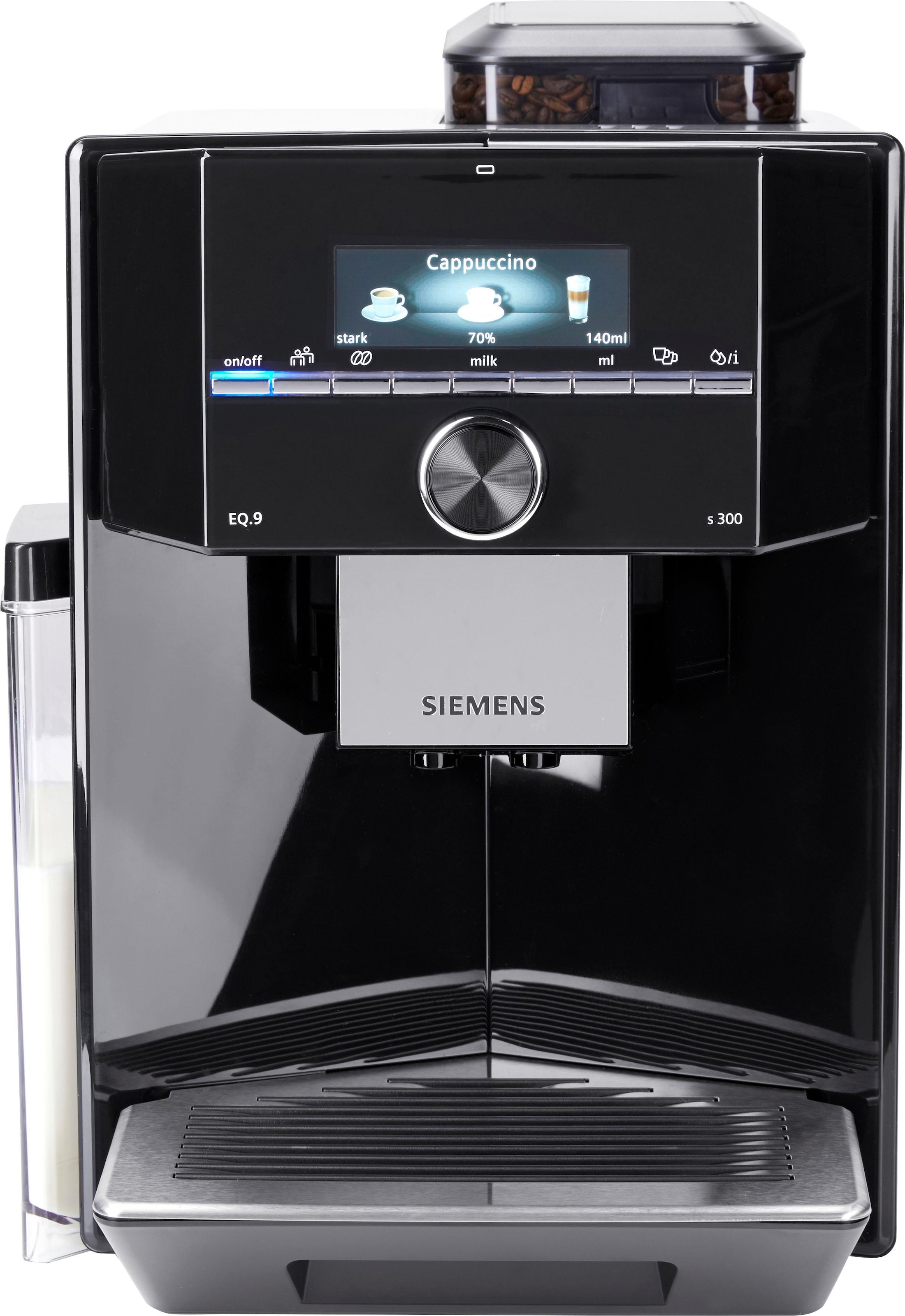SIEMENS Kaffeevollautomat »EQ.9 s300 TI923509DE, schwarz/Edelstahl«, extra  leise, autom. Milchsystem-Reinigung, bis zu 6 Profile bei OTTO