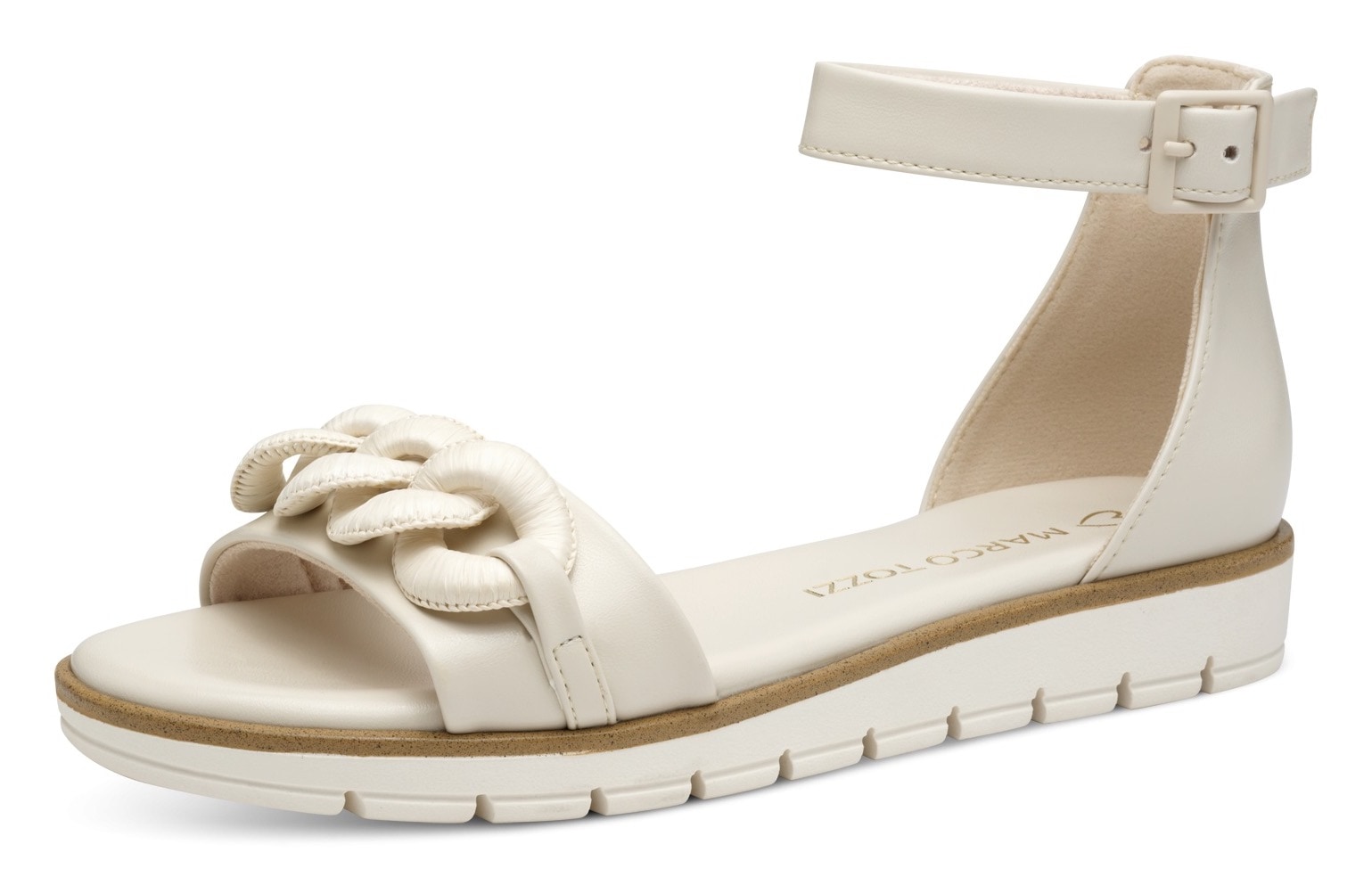 MARCO TOZZI Riemchensandale, Keilabsatz, Sommerschuh, Sandalette, mit Zierkette Ton in Ton