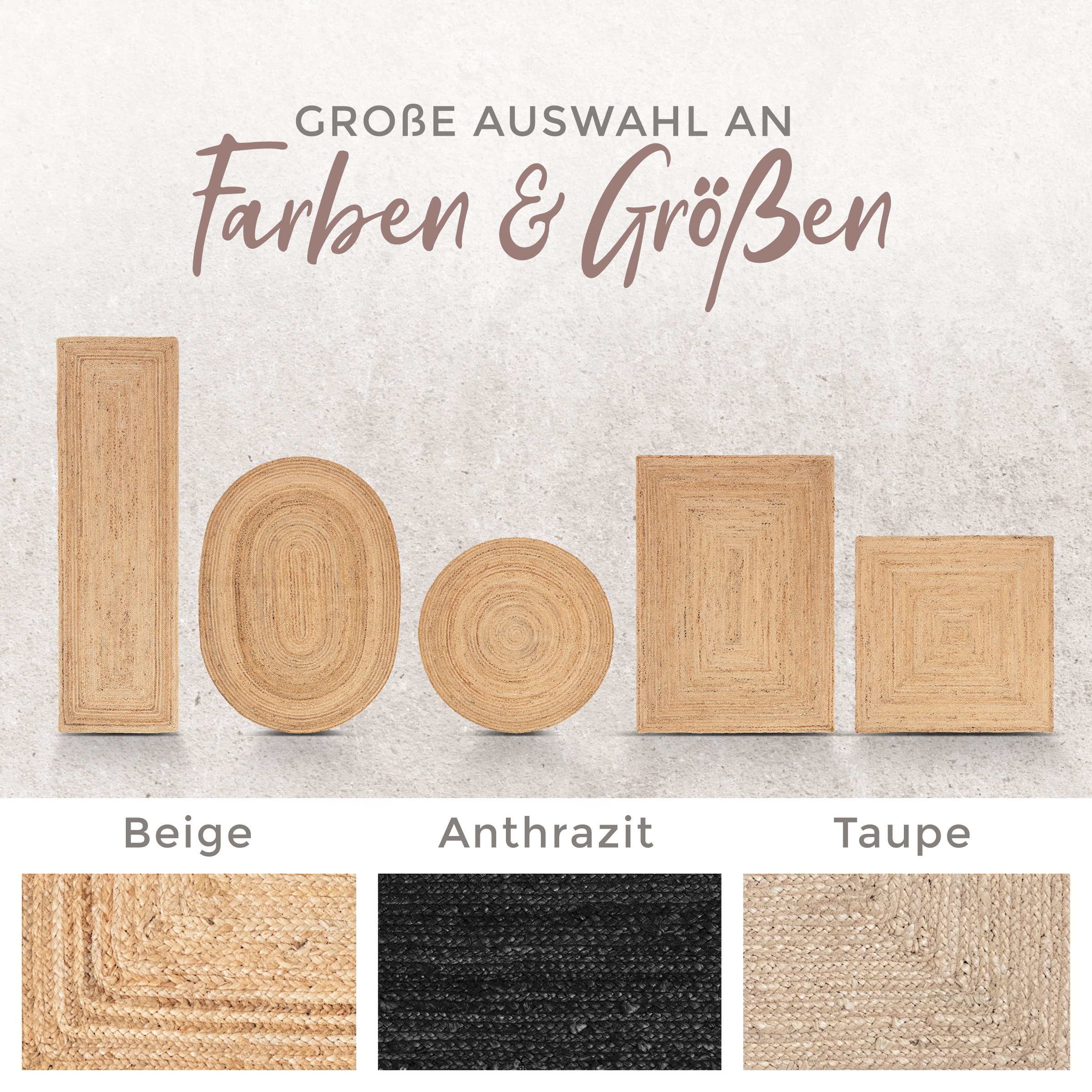 carpetfine Teppich »Nele Juteteppich Naturfaser« rechteckig 6 mm Höhe geflochtener Wendeteppich aus 100% Jute, quadratisch und als Läufer