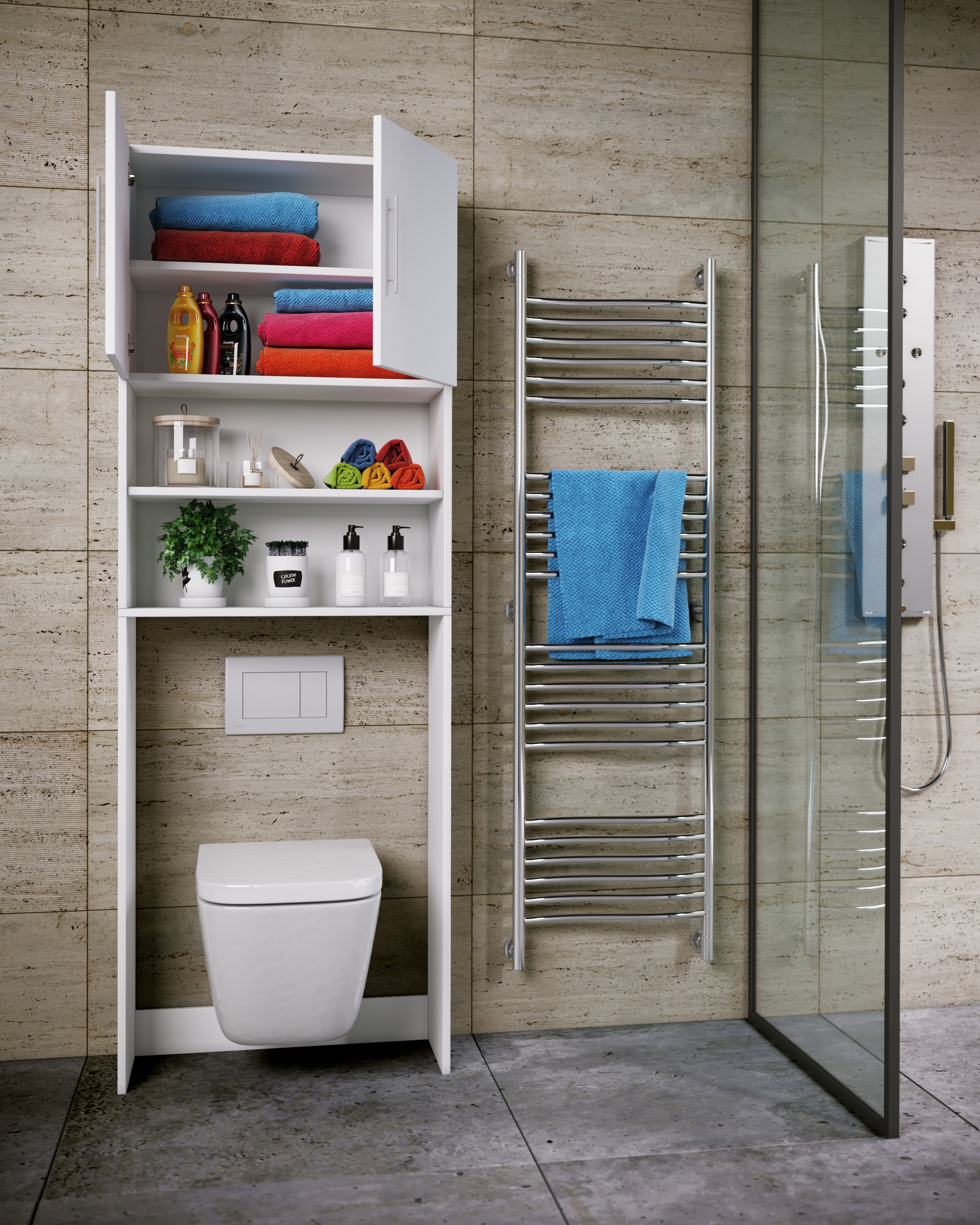 VCM Hochschrank »VCM Holz WC Toilette Regal | Toilettenüberbau | Überbauschrank | Wandschrank | Maße ca. B. 64 x H. 190 x T. 25 cm - Totas«, (1 St.)