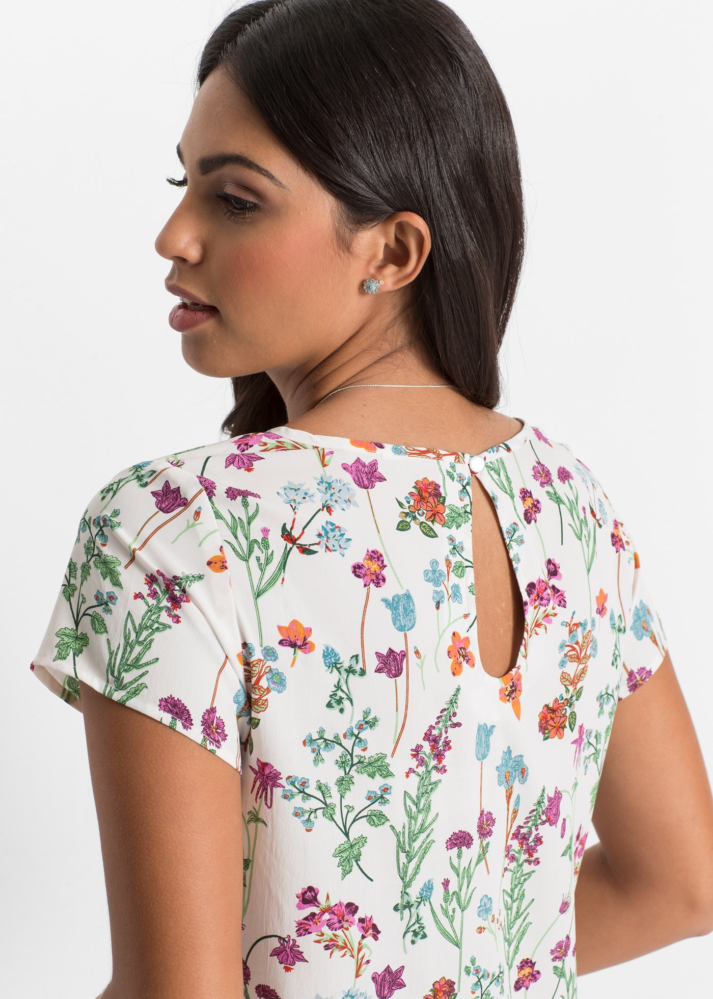 bonprix Shirtbluse figurumspielende Passform, abgerundeter, hinten etwas längerer Saum