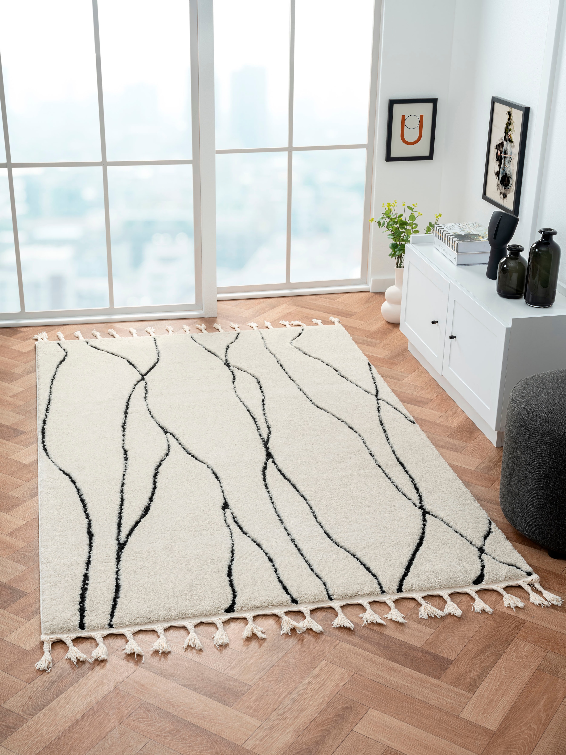 Myflair Möbel & Accessoires Hochflor-Teppich »Moroccan Handwrite«, rechteckig, 24 mm Höhe, modern, marokkanisches Design, flauschig weich, mit Fransen