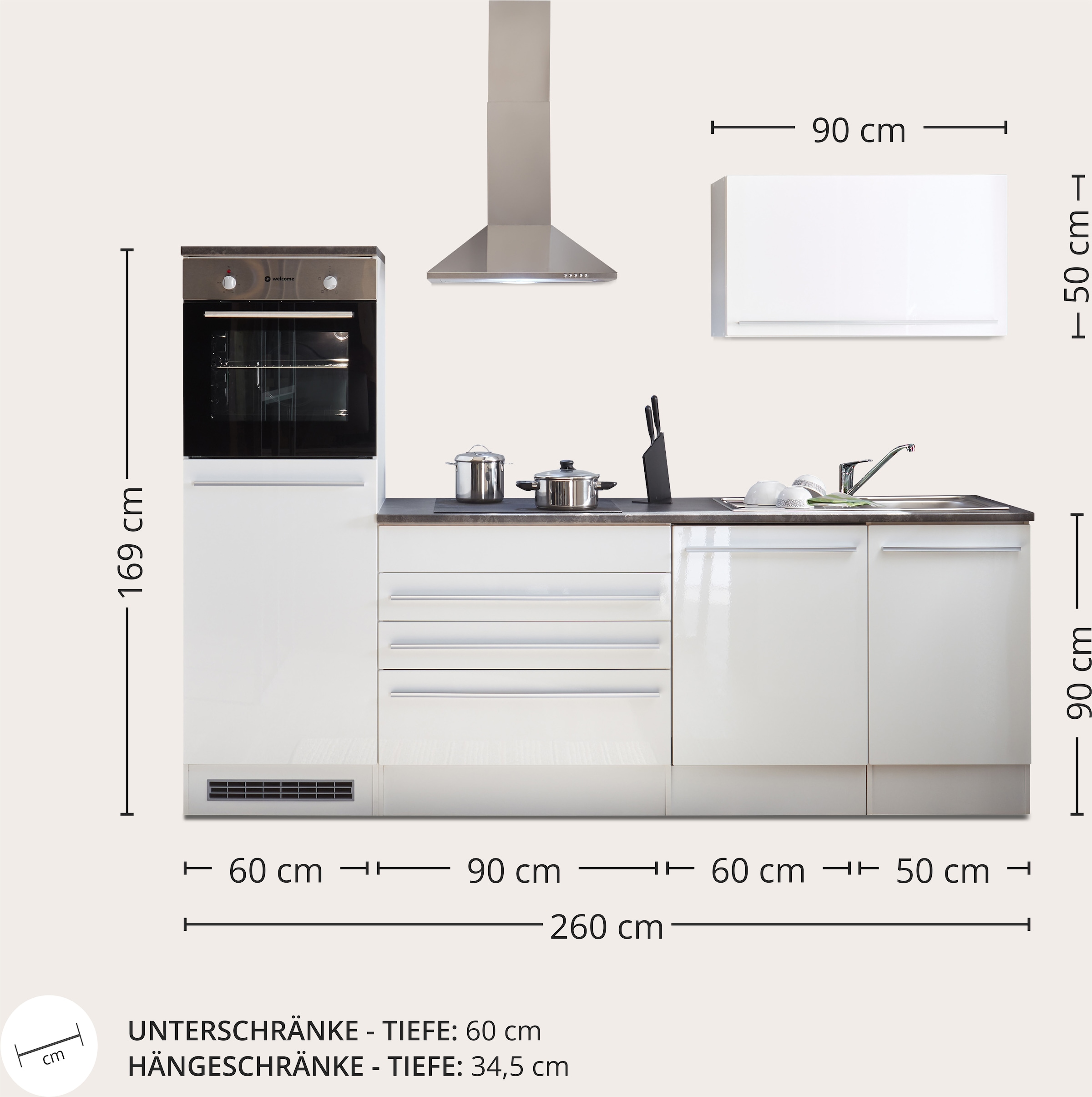 BASIC by Balculina Küchenzeile »Jazz«, Breite 260 cm, wahlweise mit E-Geräten