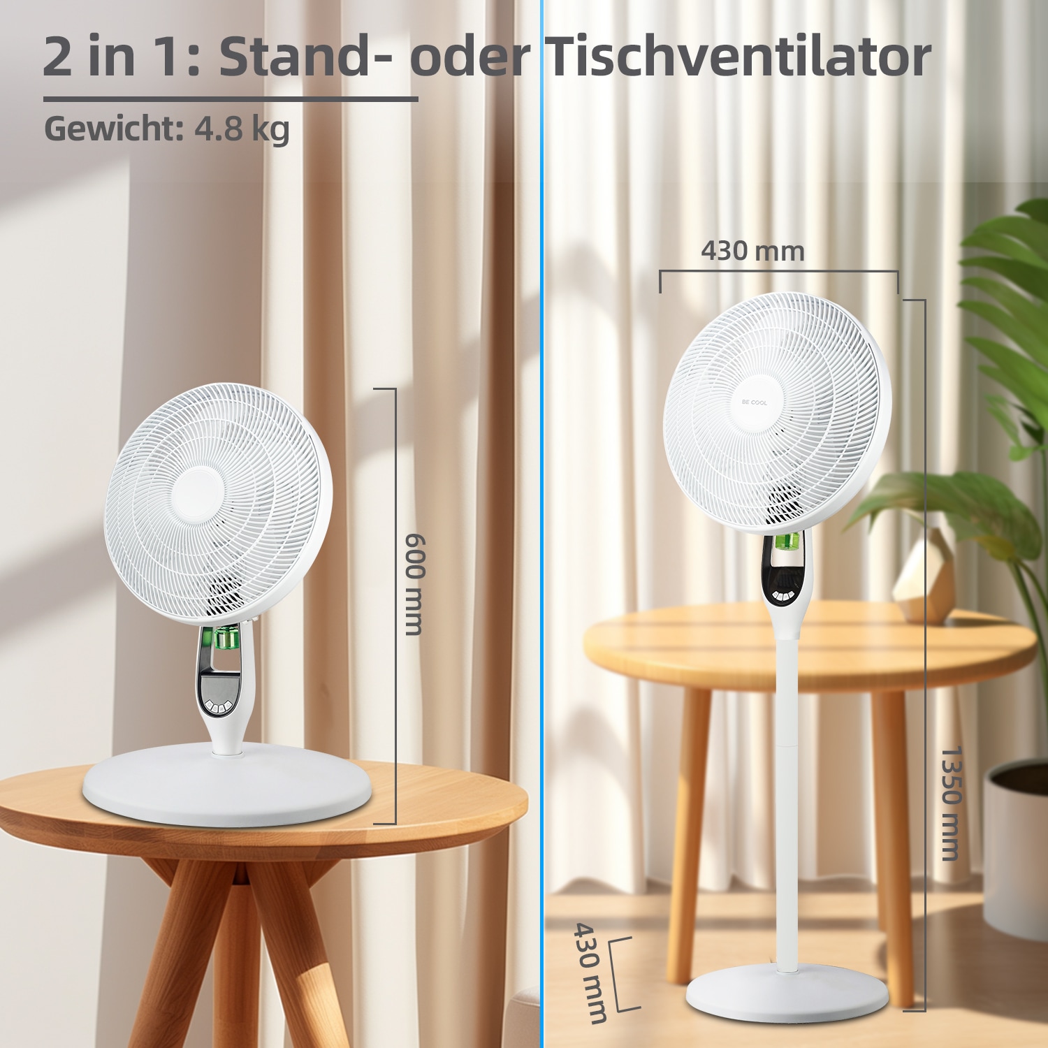 be cool Standventilator »Stand- und Tischventilator 40cm mit Mückenabwehr BC40STMOSQ weiß«, flexibel einsetzbar, Display