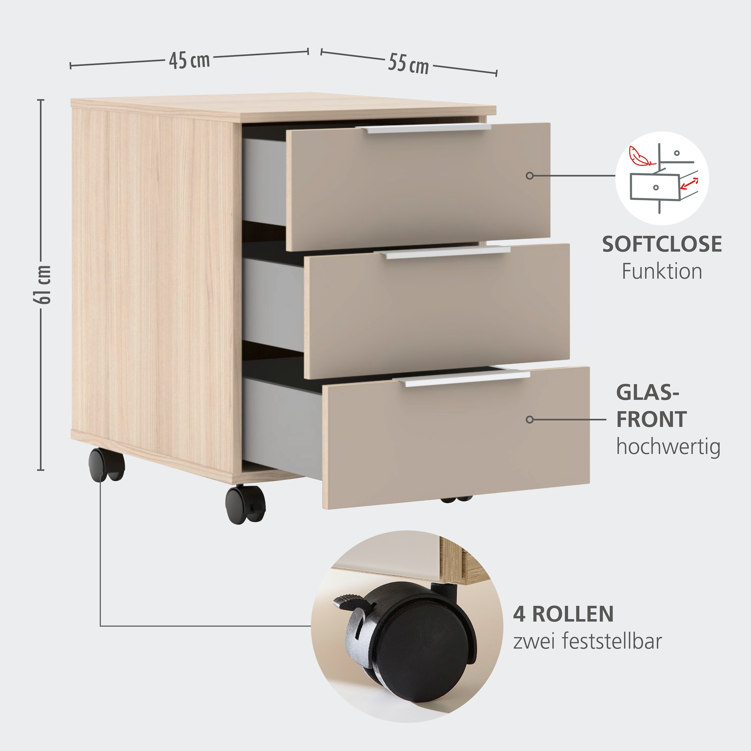 Innostyle Rollcontainer »Santorin« 1 Stk. tlg. Rollen teilweise mit Bremse