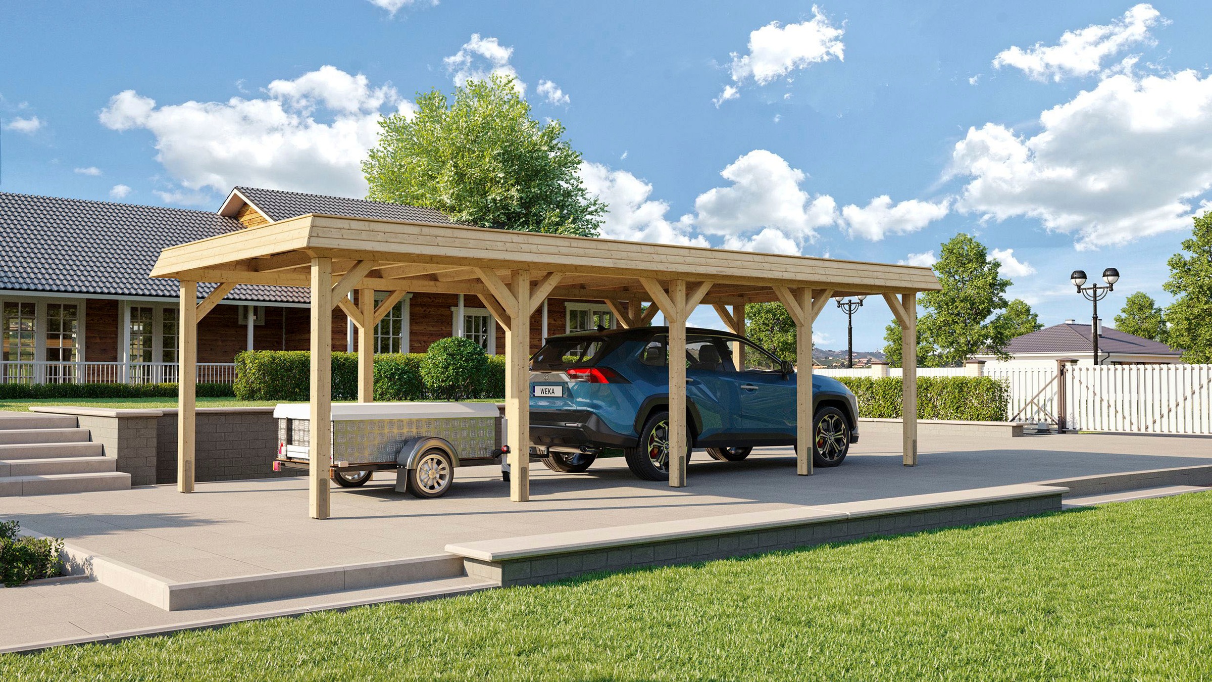 weka Einzelcarport »Leimholz-Flachdach-Carport 615 Gr.2«, Holz, 270 cm, naturbelassen, Flachdach aus verzinktem Stahl mit Trapezprofil