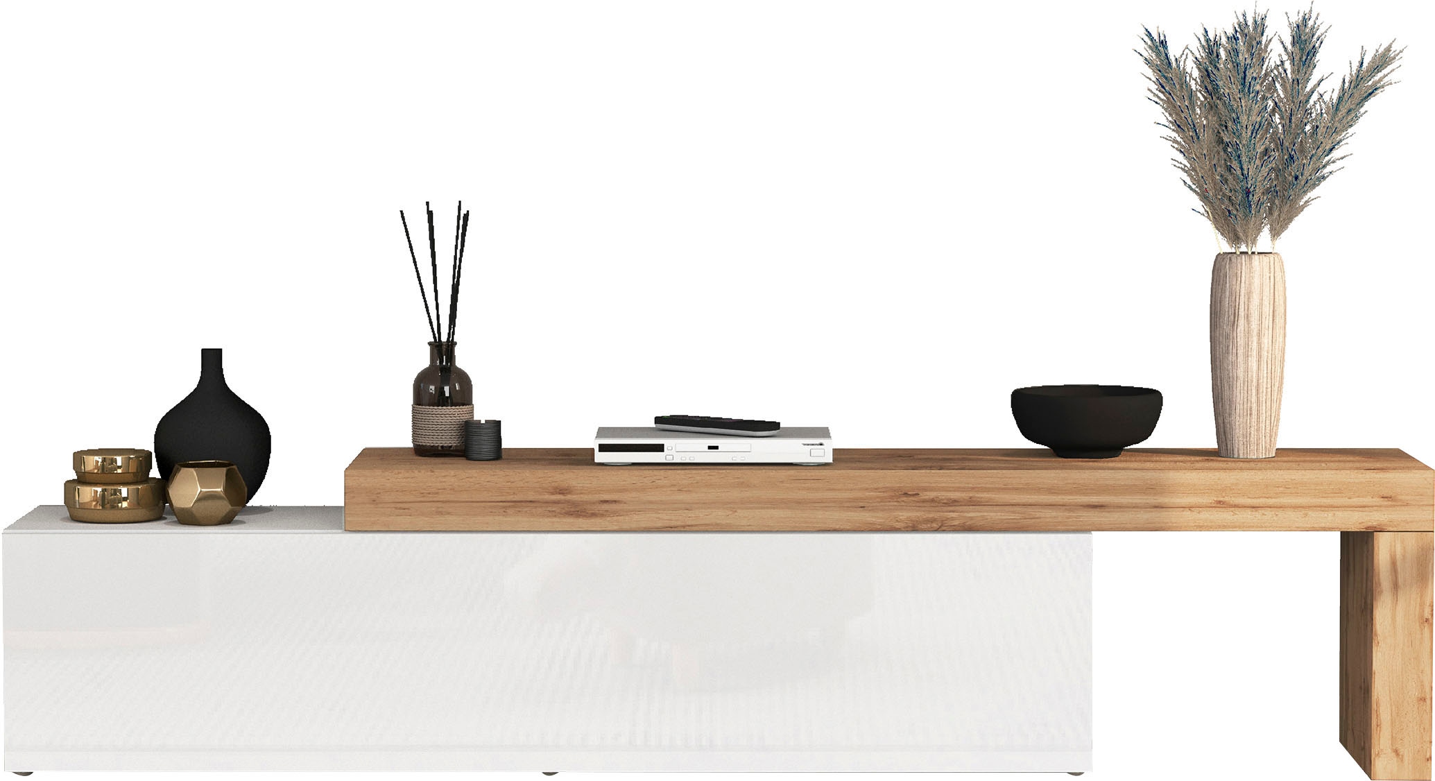 OTTO home Lowboard »Chronos TV-Board, TV-Schrank« Breite verstellbar von 190 bis 350 cm, 1 Stk. tlg. Breite 270 cm TV-Board,Lowboard,1 Klappe und ein L-Förmiger Aufsatz