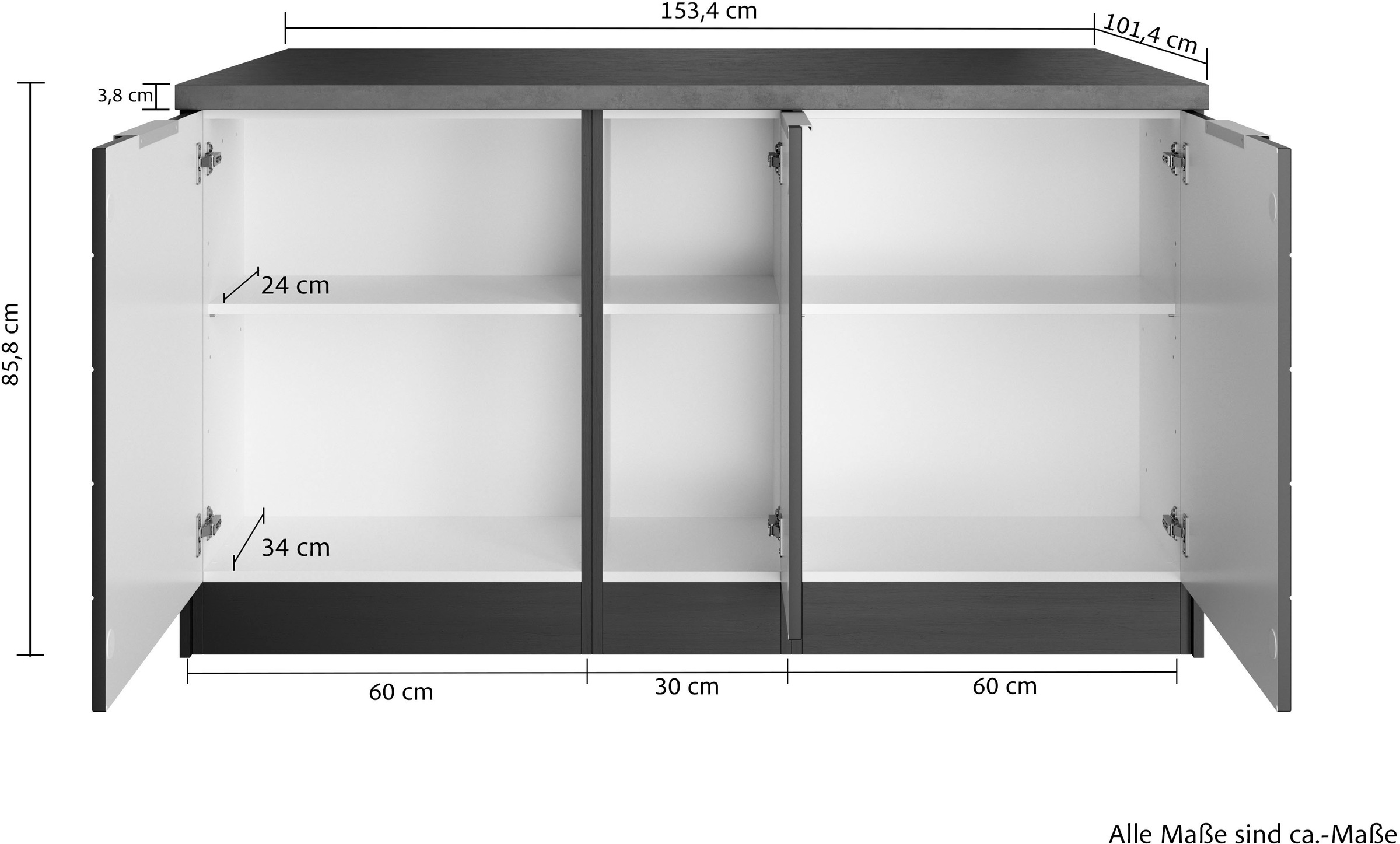 KOCHSTATION Kücheninsel »KS-Luhe, Breite 153 cm, mit Flaschenregal« MDF-Fronten, Arbeitsplatte 38mm stark