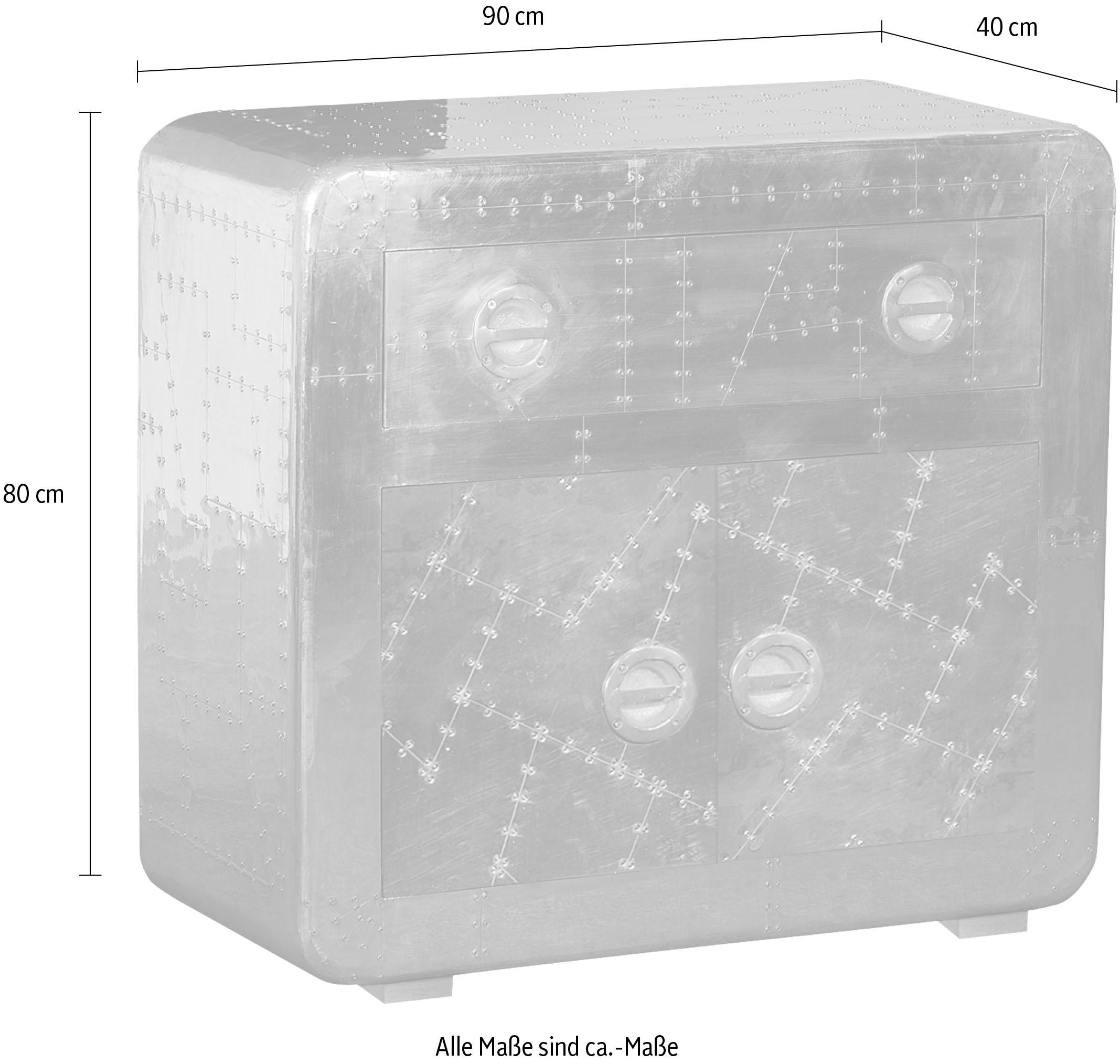 SIT Kommode »Schrank Airman Mangoholz + MDF mit Alu‑Beschlägen & Zierschrauben« Industrielles Flugzeug‑Design mit hochwertigem Aluminium‑Look