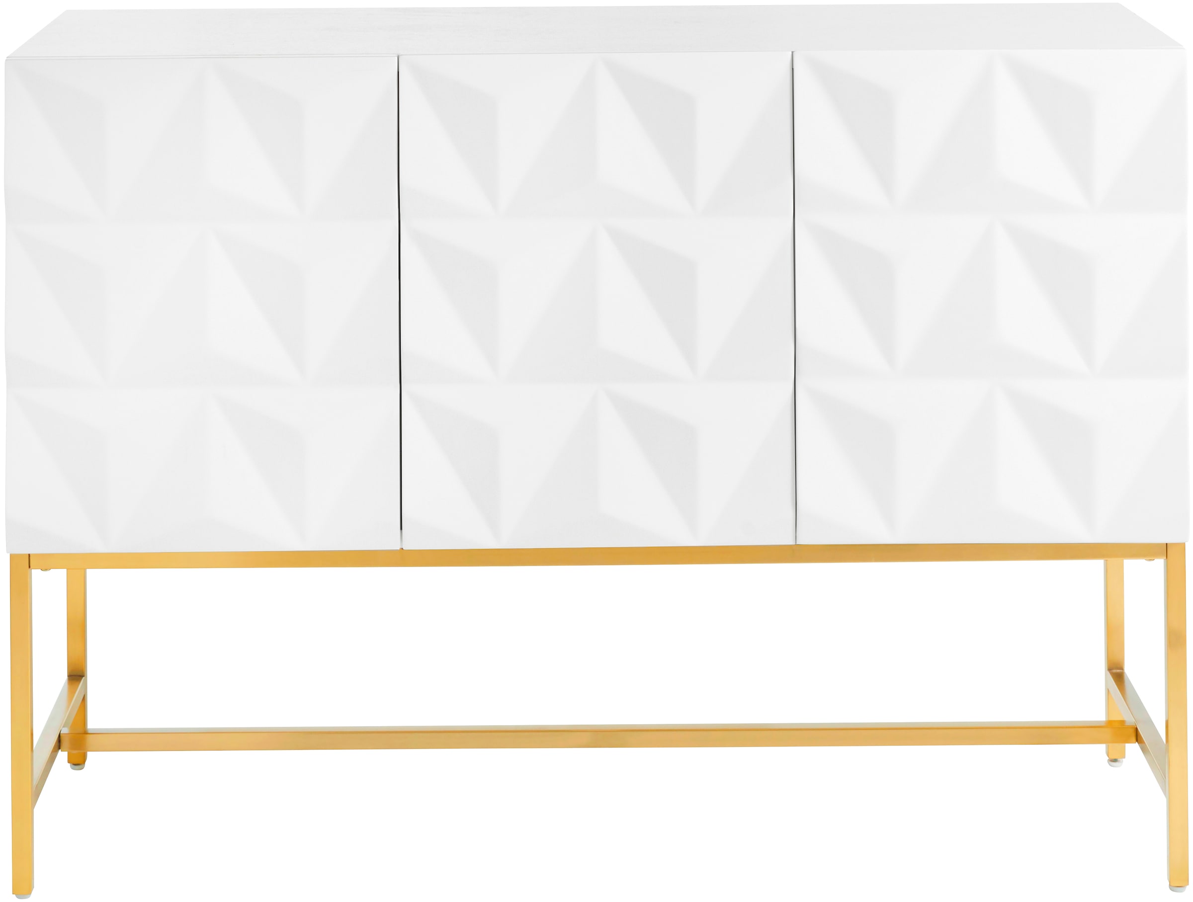 Leonique Sideboard »Rovuma, TOPSELLER!«, (Kommode, FSC-zertifizierter Holzwerkstoff, lackiert), in 3D-Optik und goldfarbenem Metallgestell
