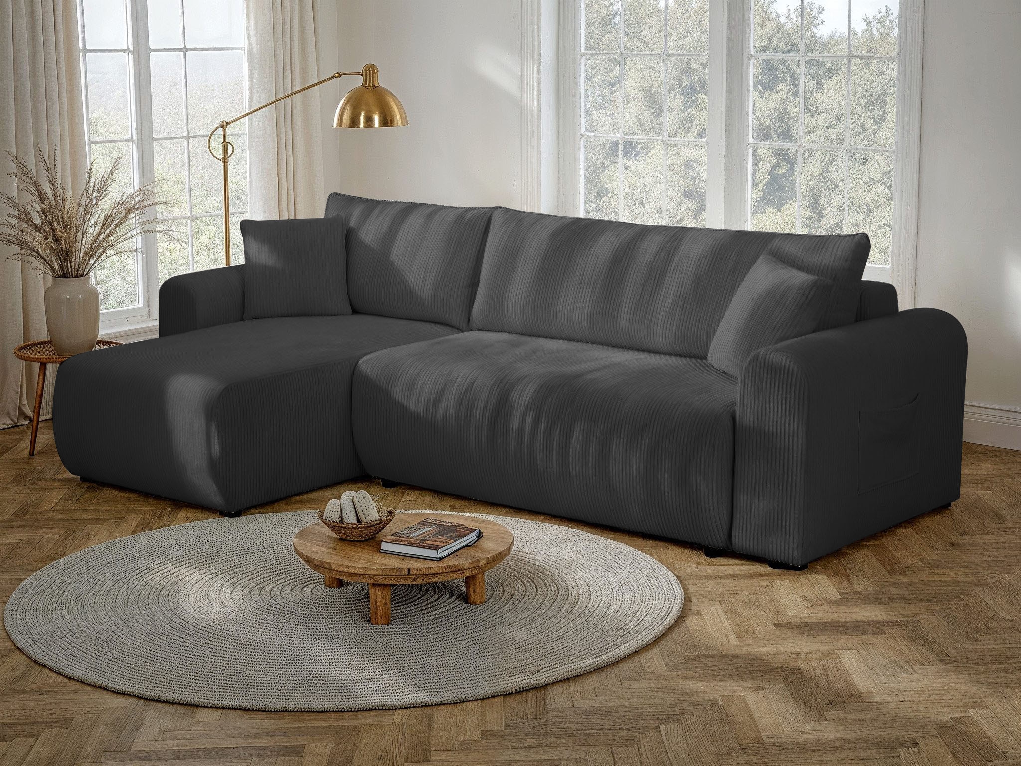 OTTO home Ecksofa »JONAA Cord L-Form, 241cm. OTTO. Verlässliche Qualität« Tonnentaschen-Federkern, Bettkasten, Schlafsofa (133/200)