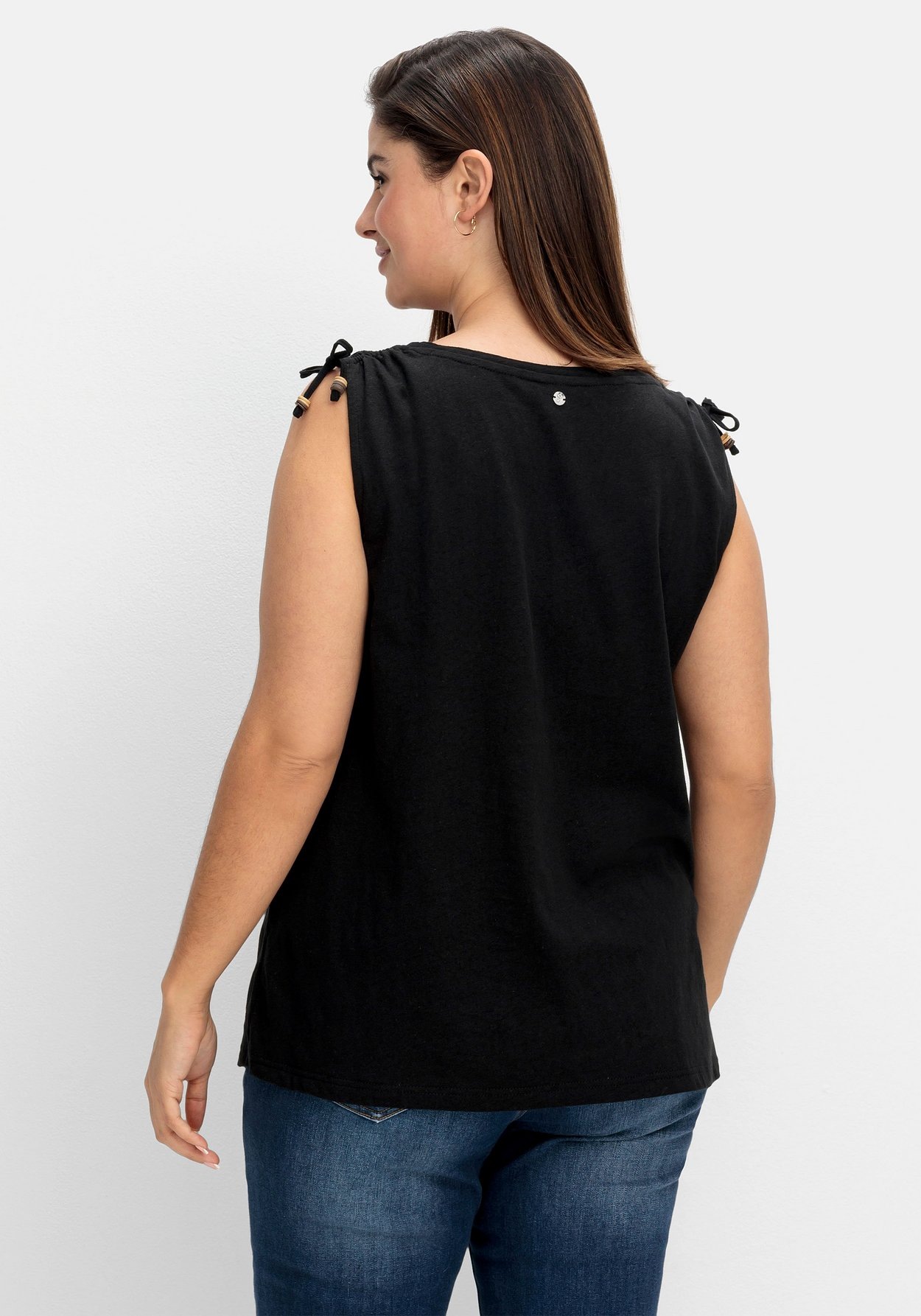 Sheego Tanktop »Leinentop im Leinen-Mix mit Bindeband an den Schultern«