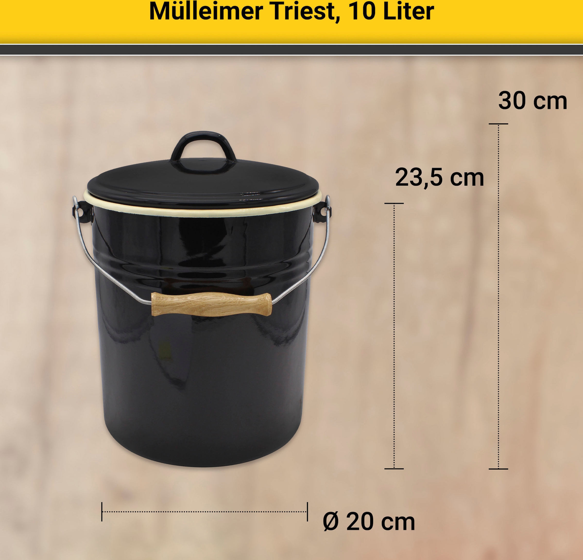 Krüger Mülleimer »Emaille Mülleimer mit Deckel Serie Rio«, schnitt- / kratzfeste Oberfläche, bakterienabweisend, extrem langlebig