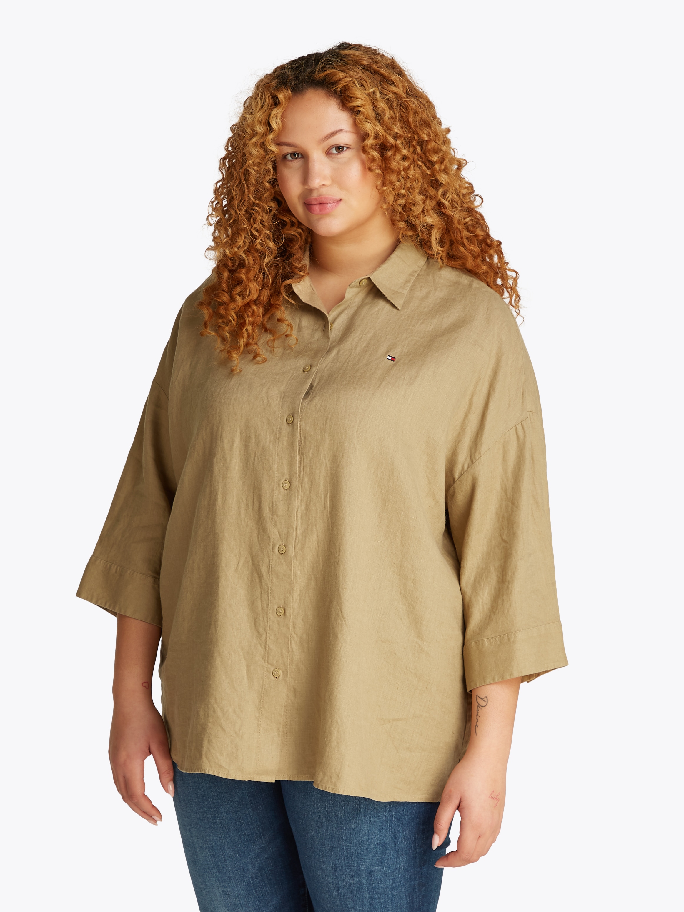 TOMMY HILFIGER Curve Hemdbluse »CRV ESS LINEN EASY SHIRT«, in Großen Größen, Leinenqualität