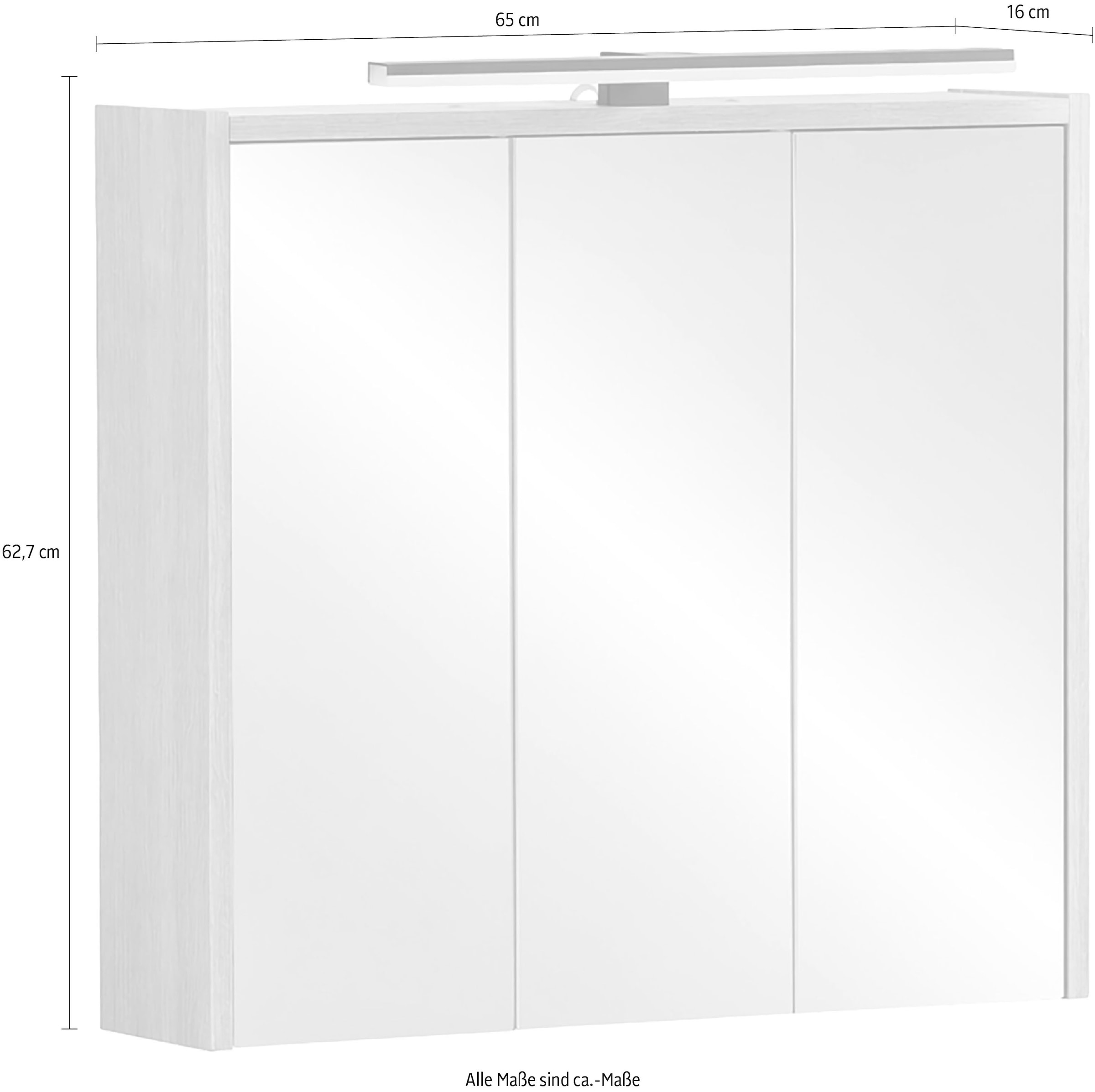 Schildmeyer Spiegelschrank »PIAZZA, inkl. Beleuchtung, Breite 65 cm, 3 Türen, MADE IN GERMANY« 1 Stk. tlg. Schalter-/Steckdosenkombination hinter der Tür, MADE IN GERMANY
