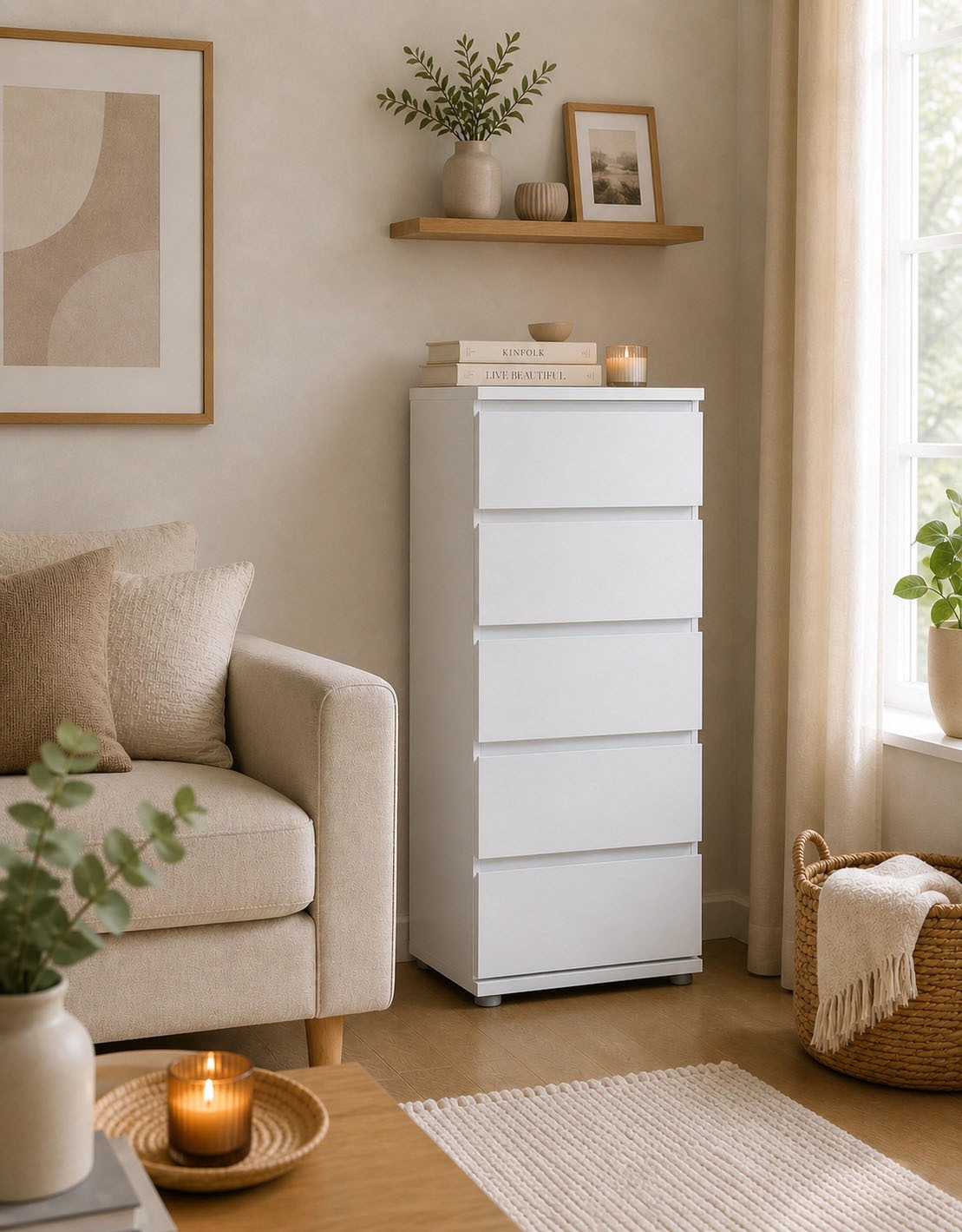 INOSIGN Kommode »Nova, Aufbewahrung mit 5 Schubladen, folienbeschichtet, grifflos« Minimalistisch in Weiß oder Eichenoptik, skandinavisches Design