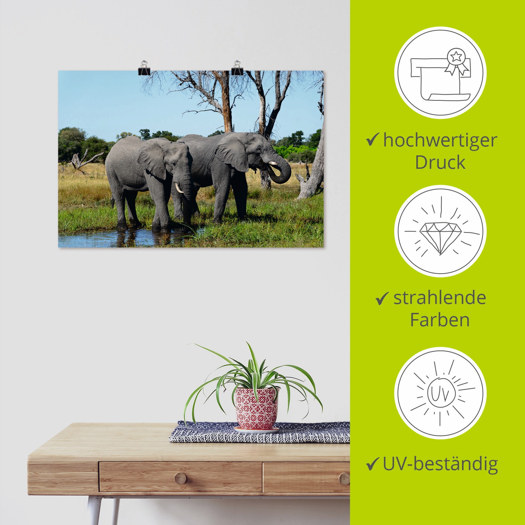 Artland Wandbild »Afrikanische Elefanten«, Wildtiere, (1 St.), als Leinwandbild, Poster in verschied. Größen